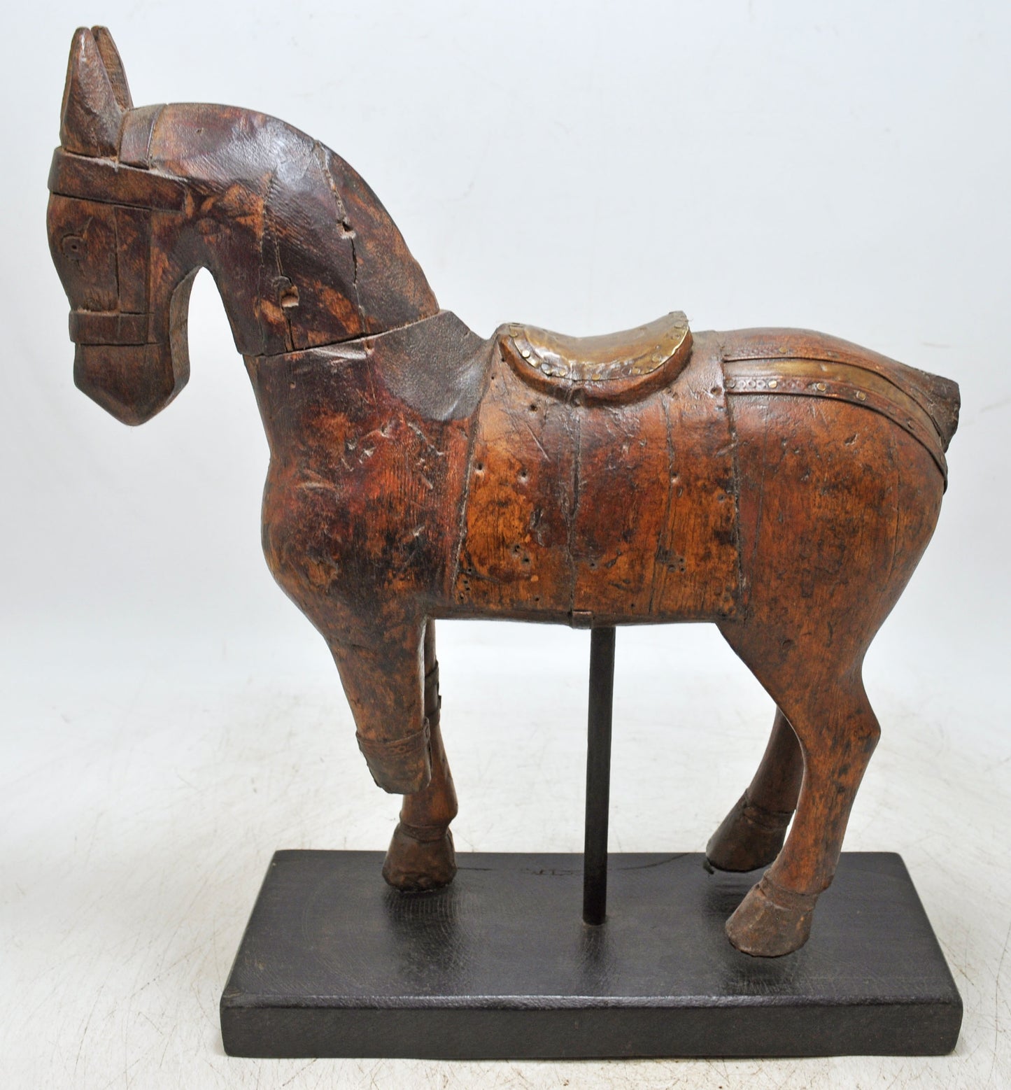 Vintage Wooden Horse Figurine on Stand Original Old Hand Carved