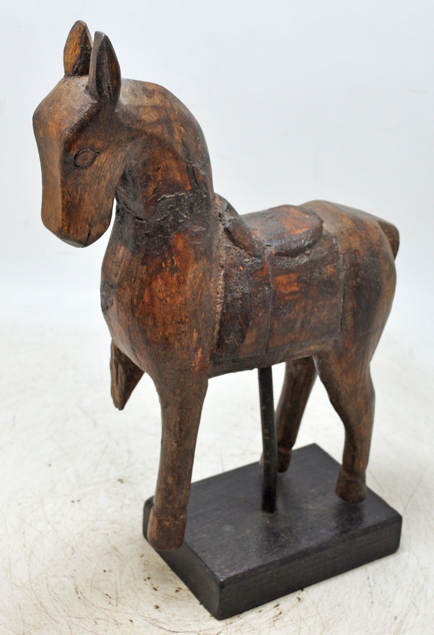 Vintage Wooden Horse Figurine on Stand Original Old Hand Carved