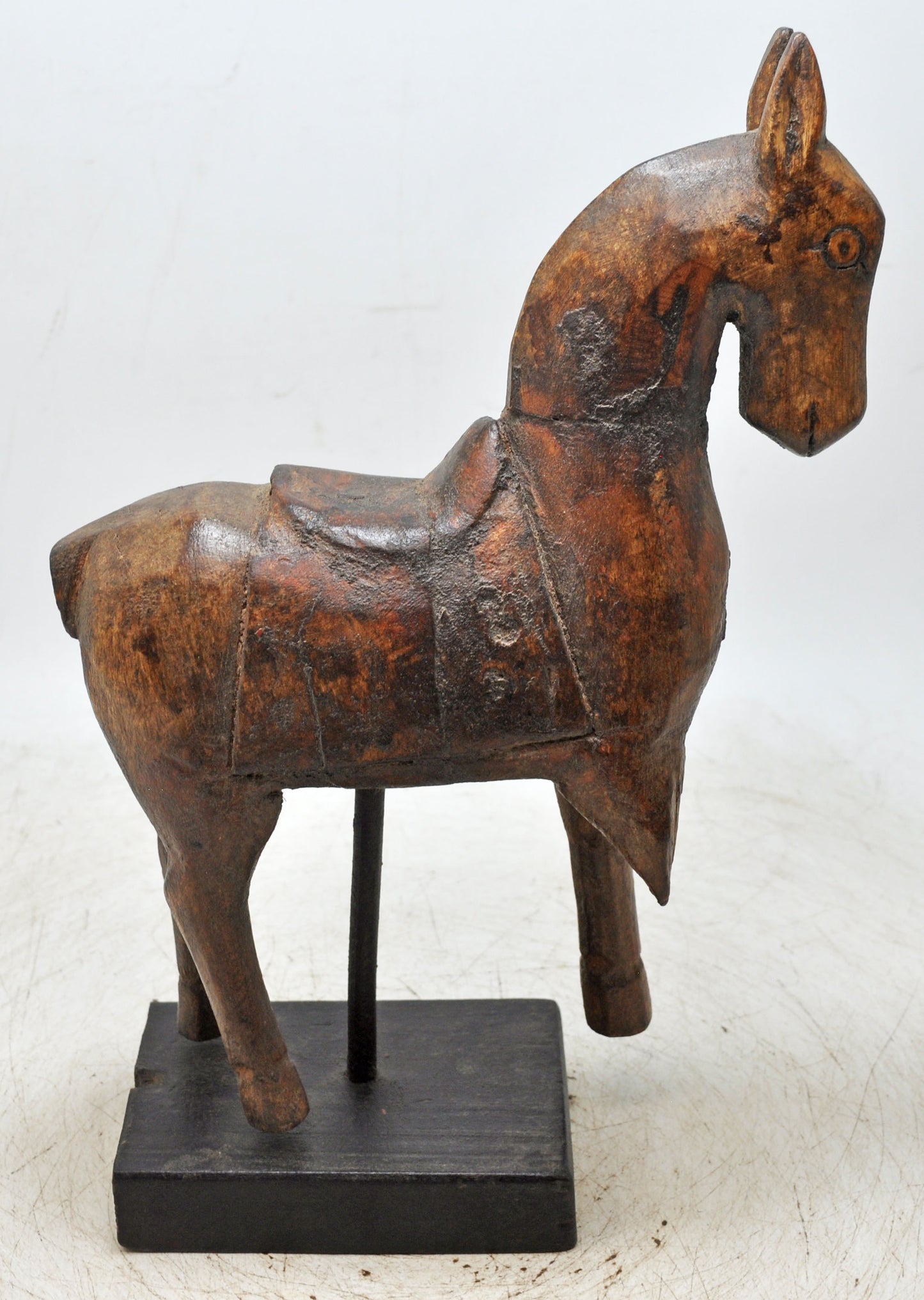 Vintage Wooden Horse Figurine on Stand Original Old Hand Carved