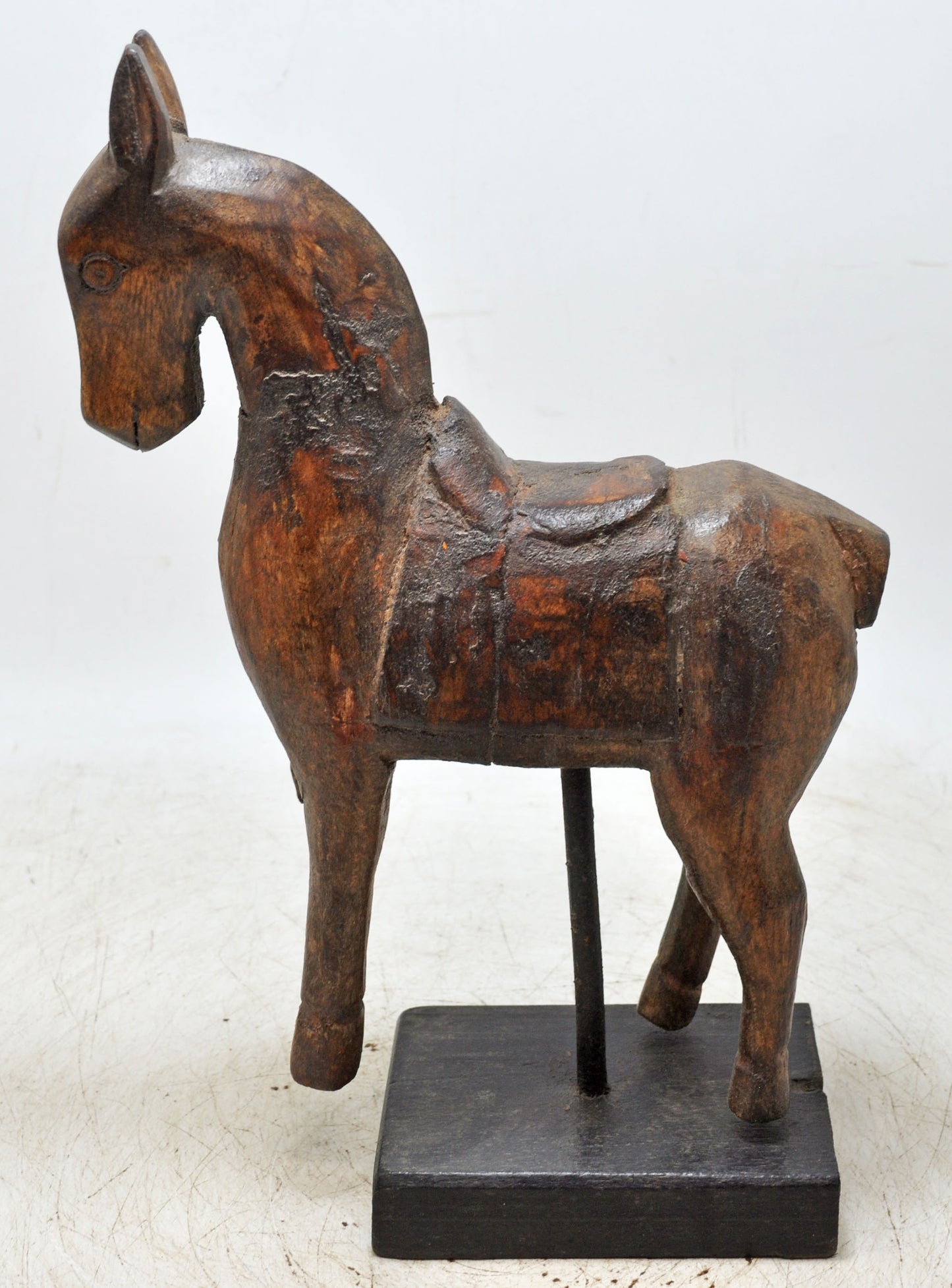 Vintage Wooden Horse Figurine on Stand Original Old Hand Carved