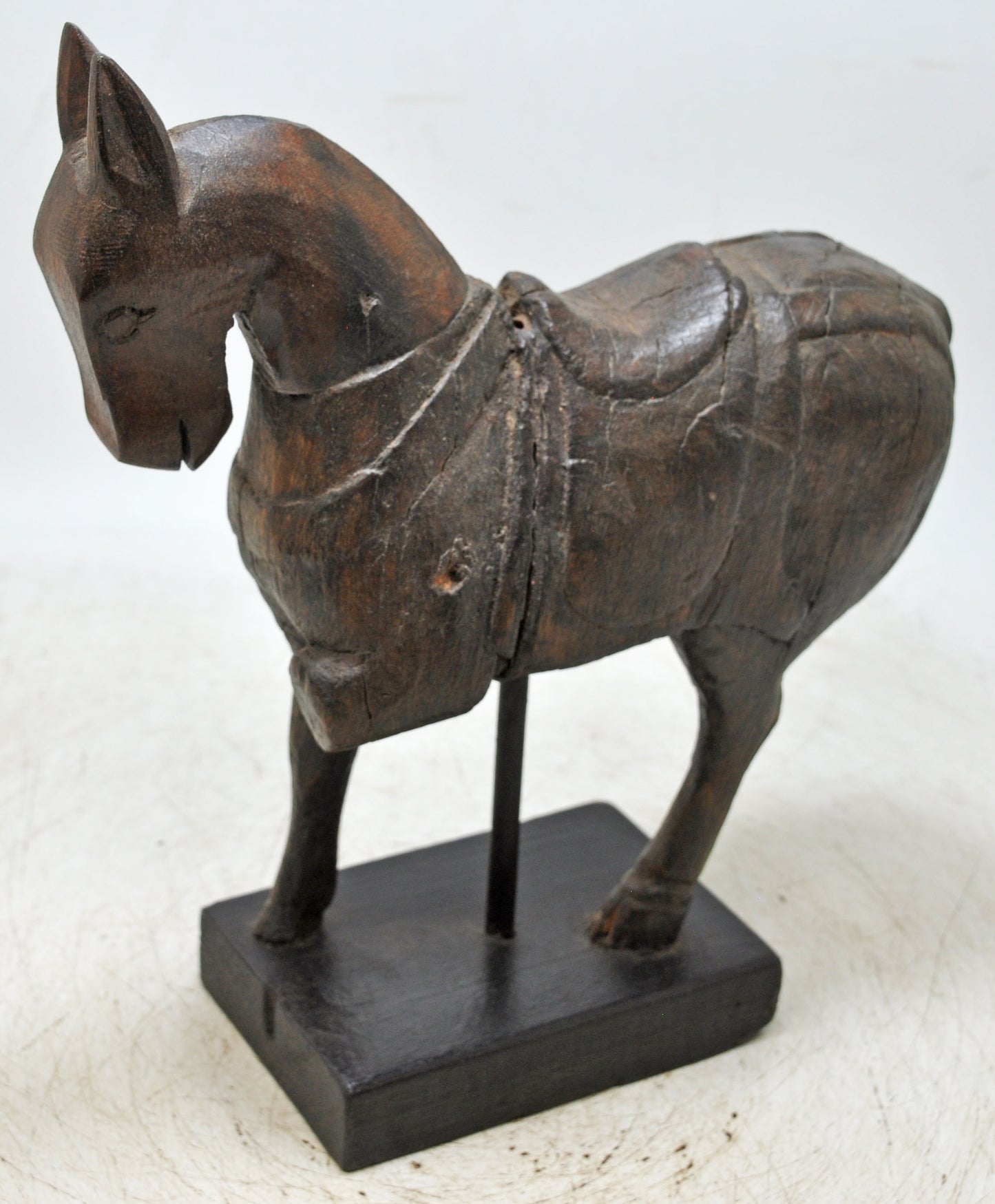 Vintage Wooden Horse Figurine on Stand Original Old Hand Carved