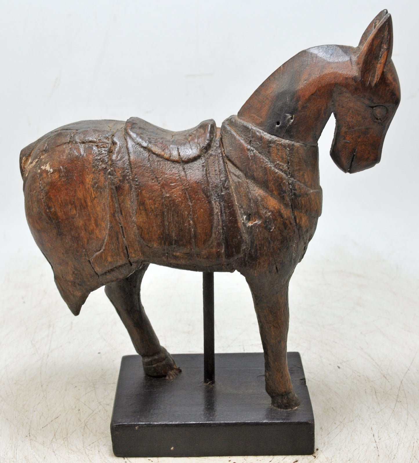 Vintage Wooden Horse Figurine on Stand Original Old Hand Carved