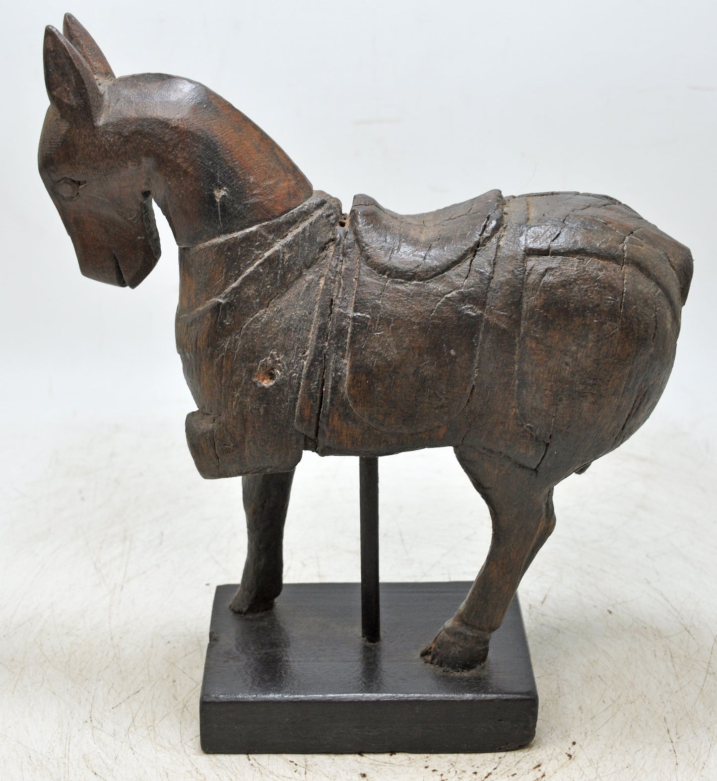 Vintage Wooden Horse Figurine on Stand Original Old Hand Carved