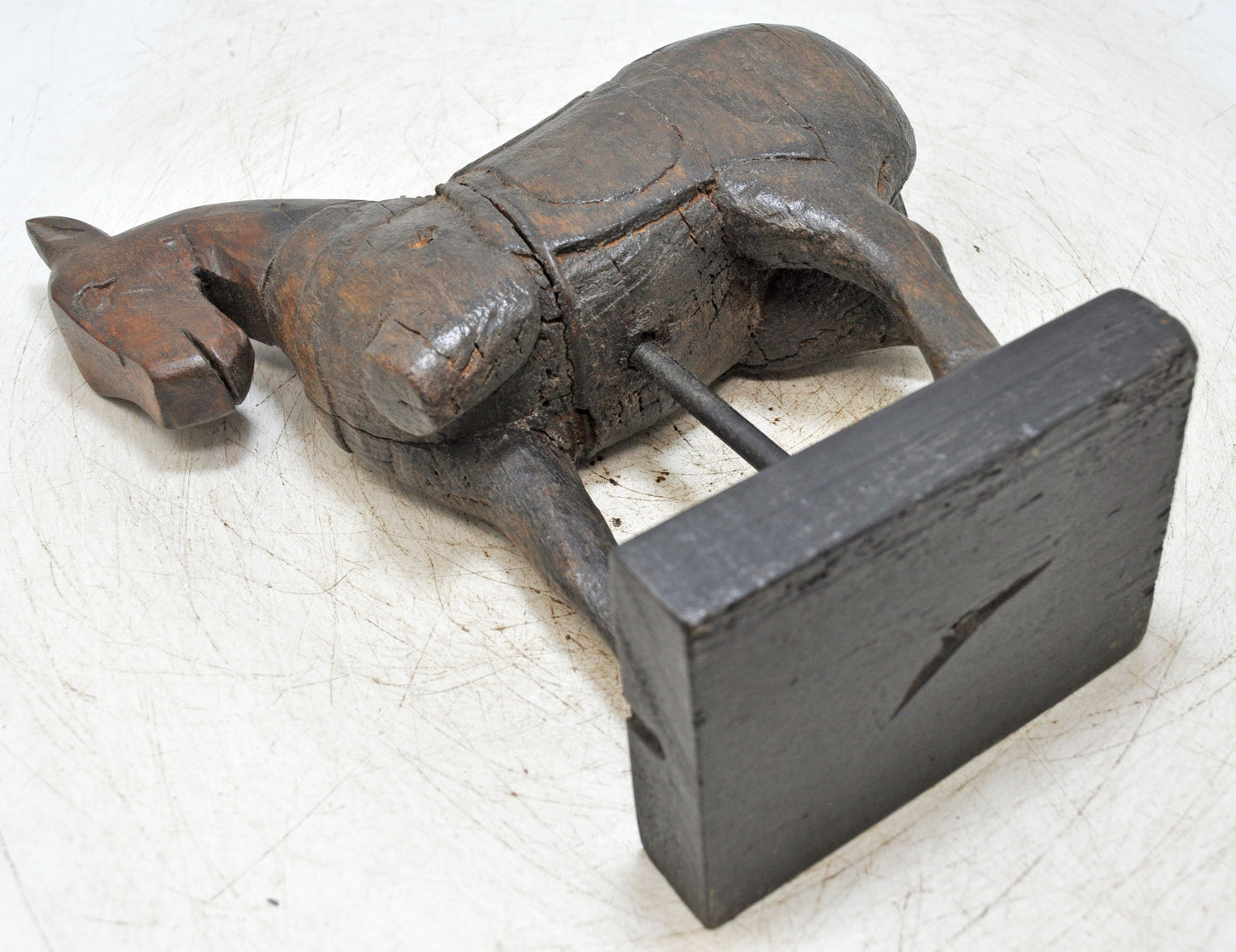 Vintage Wooden Horse Figurine on Stand Original Old Hand Carved