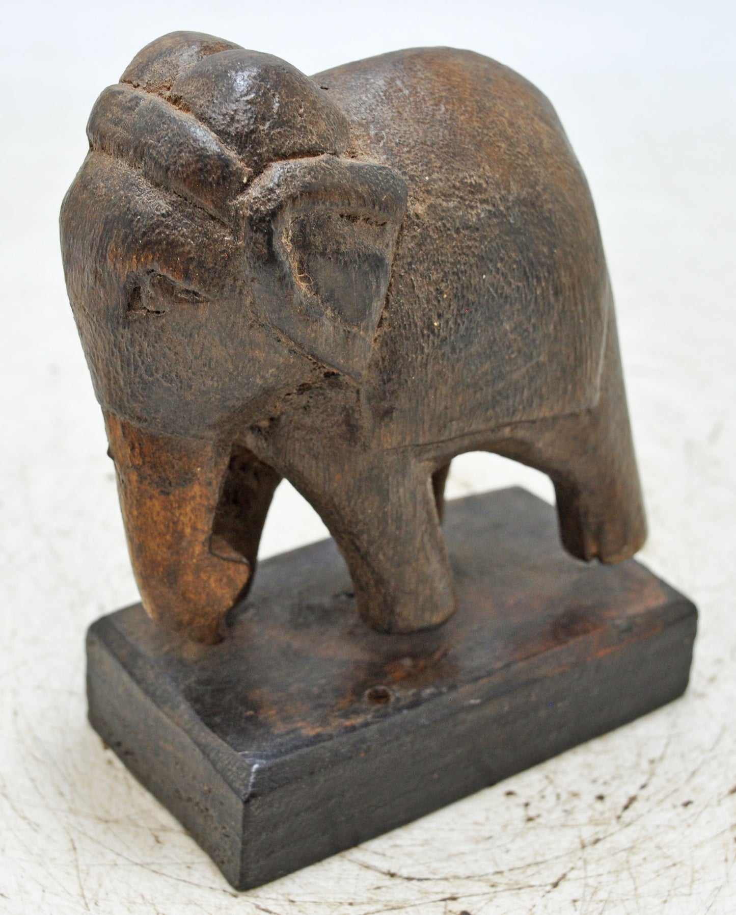 Vintage Wooden Elephant Figurine Original Old Hand Carved