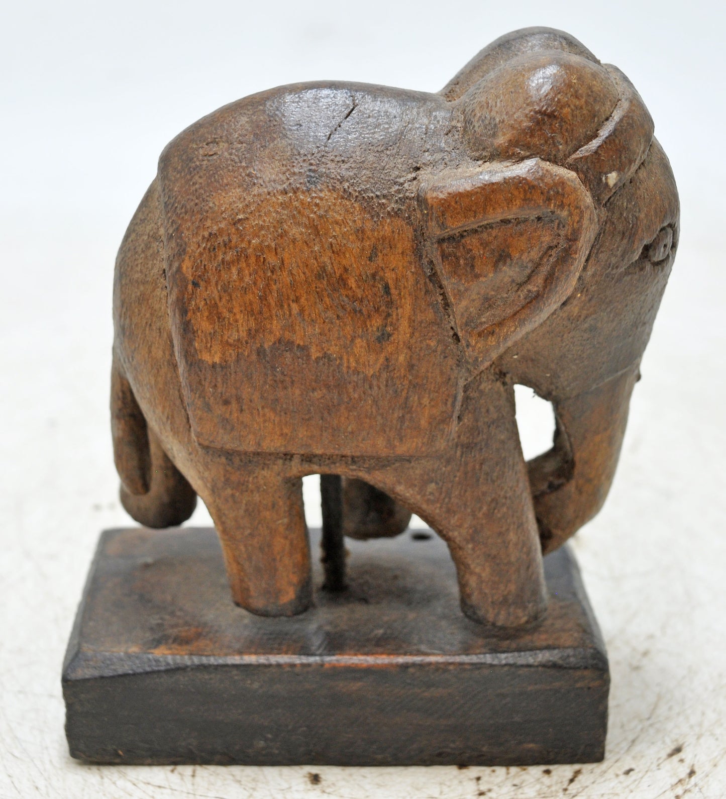 Vintage Wooden Elephant Figurine Original Old Hand Carved
