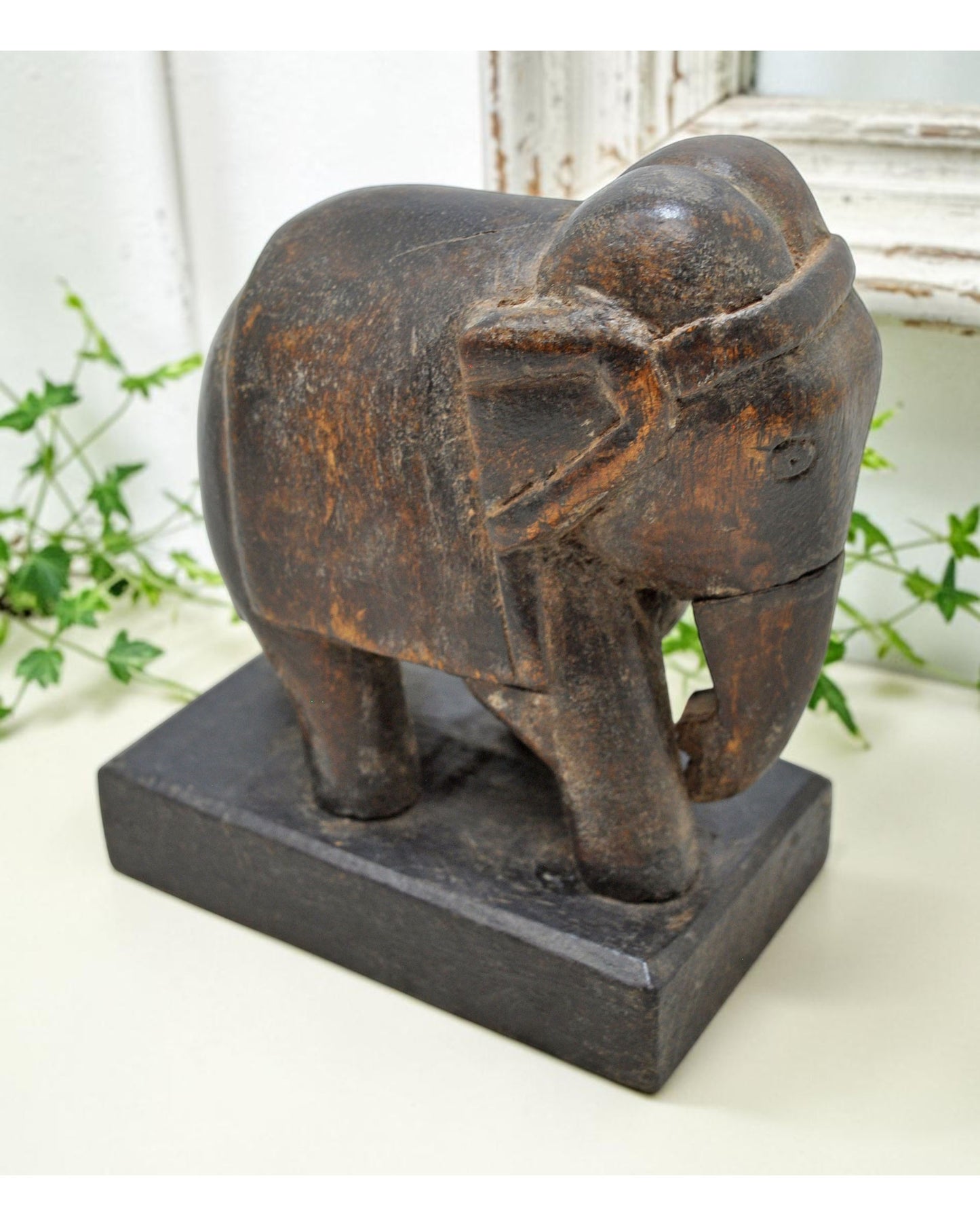Vintage Wooden Elephant Figurine Original Old Hand Carved