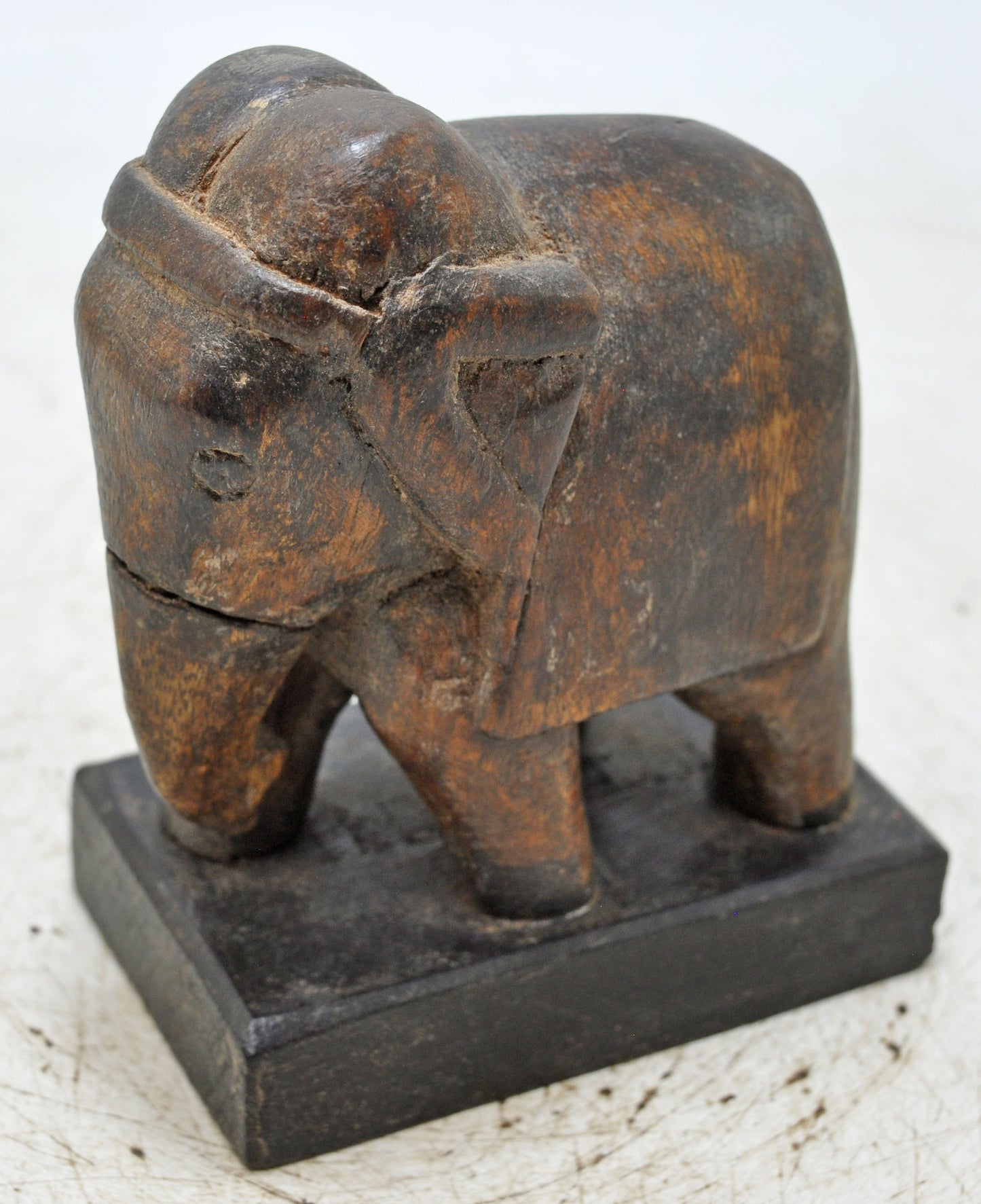 Vintage Wooden Elephant Figurine Original Old Hand Carved