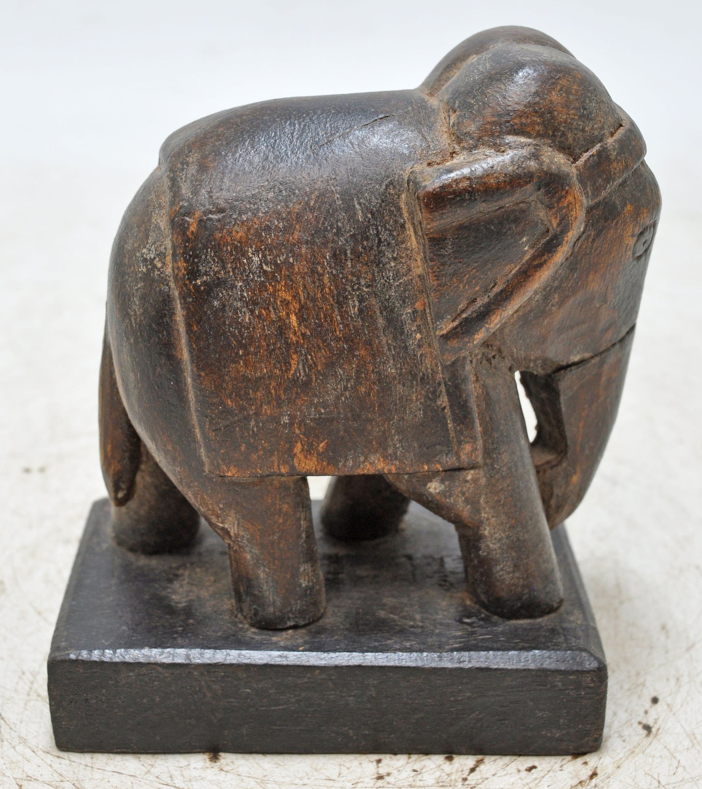 Vintage Wooden Elephant Figurine Original Old Hand Carved