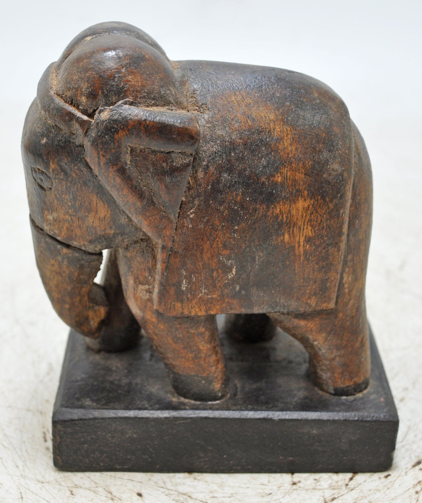 Vintage Wooden Elephant Figurine Original Old Hand Carved