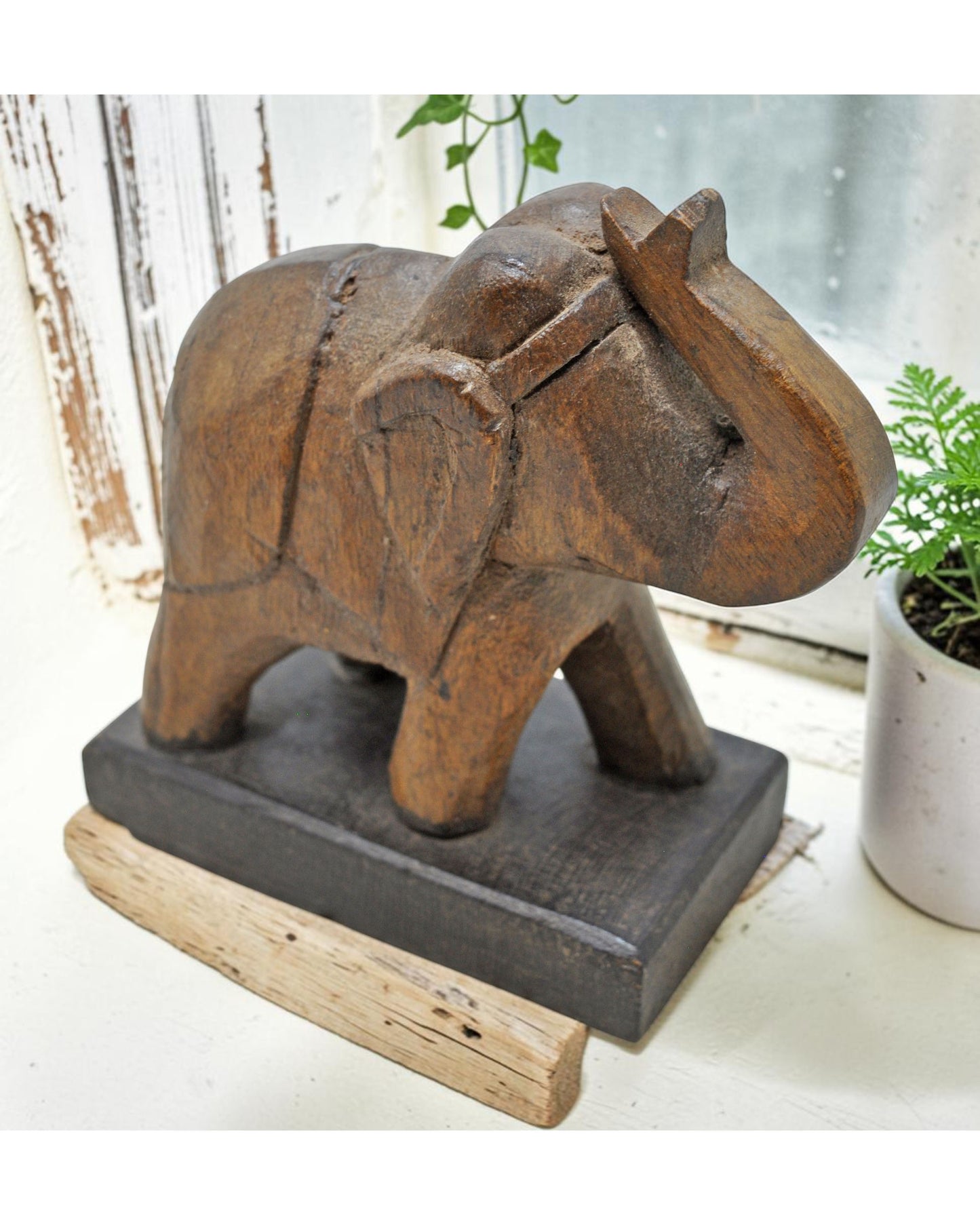 Vintage Wooden Elephant Figurine Original Old Hand Carved
