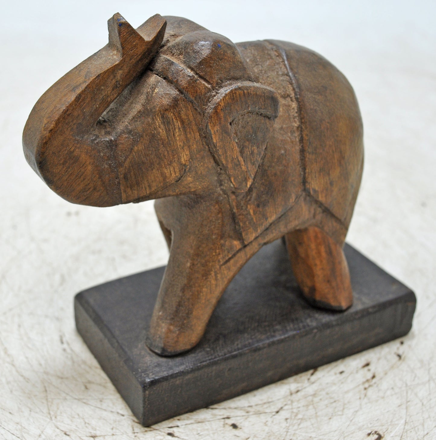 Vintage Wooden Elephant Figurine Original Old Hand Carved