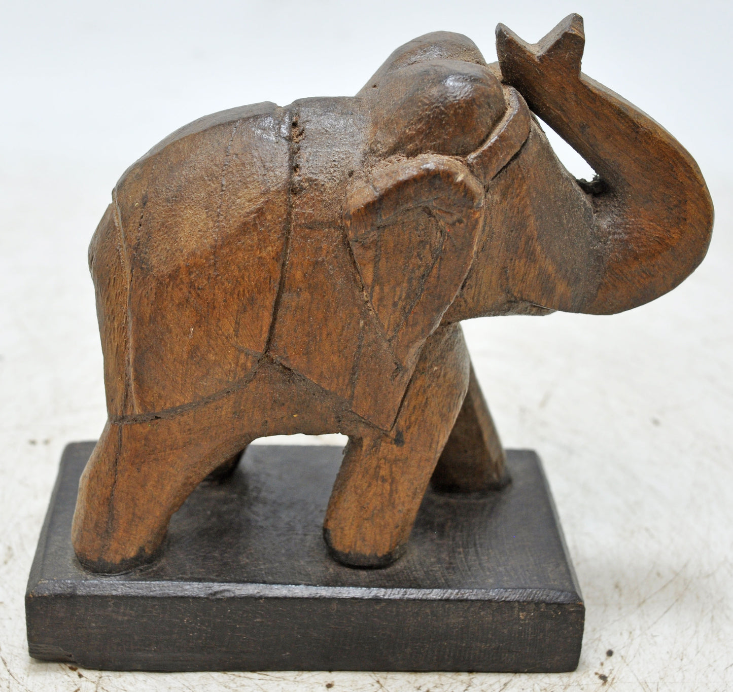 Vintage Wooden Elephant Figurine Original Old Hand Carved