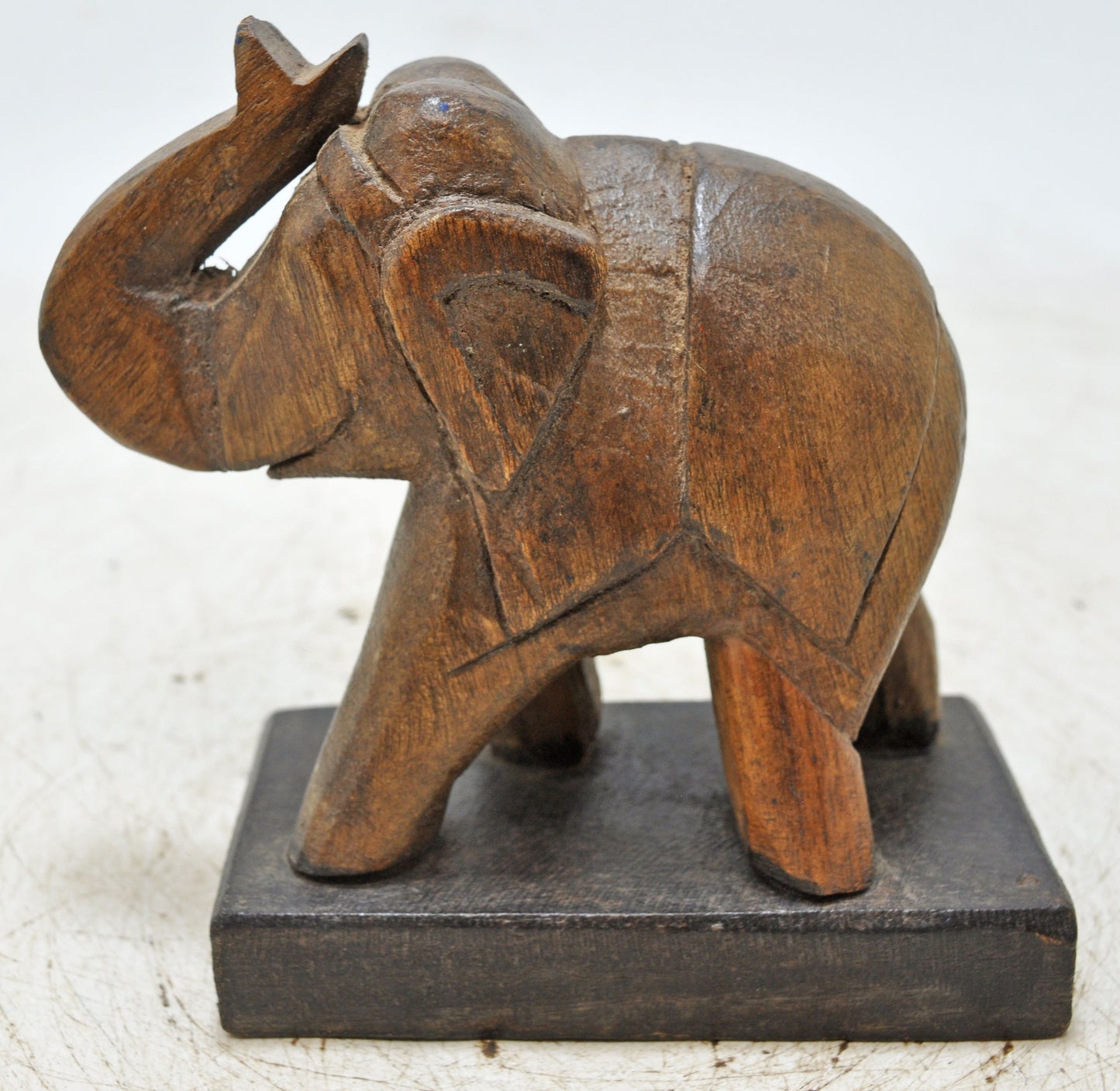 Vintage Wooden Elephant Figurine Original Old Hand Carved