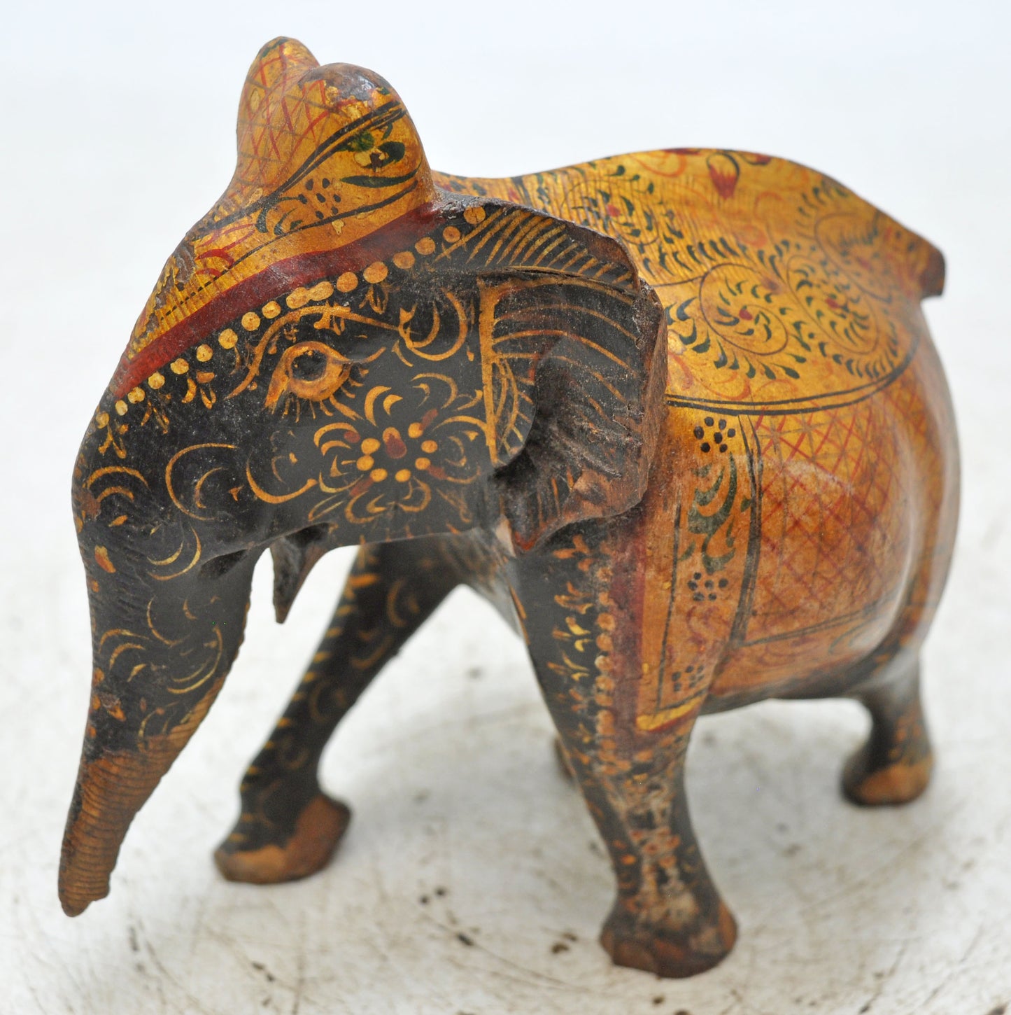 Antique Wooden Elephant Figurine Original Old Very Fine Hand Carved Painted