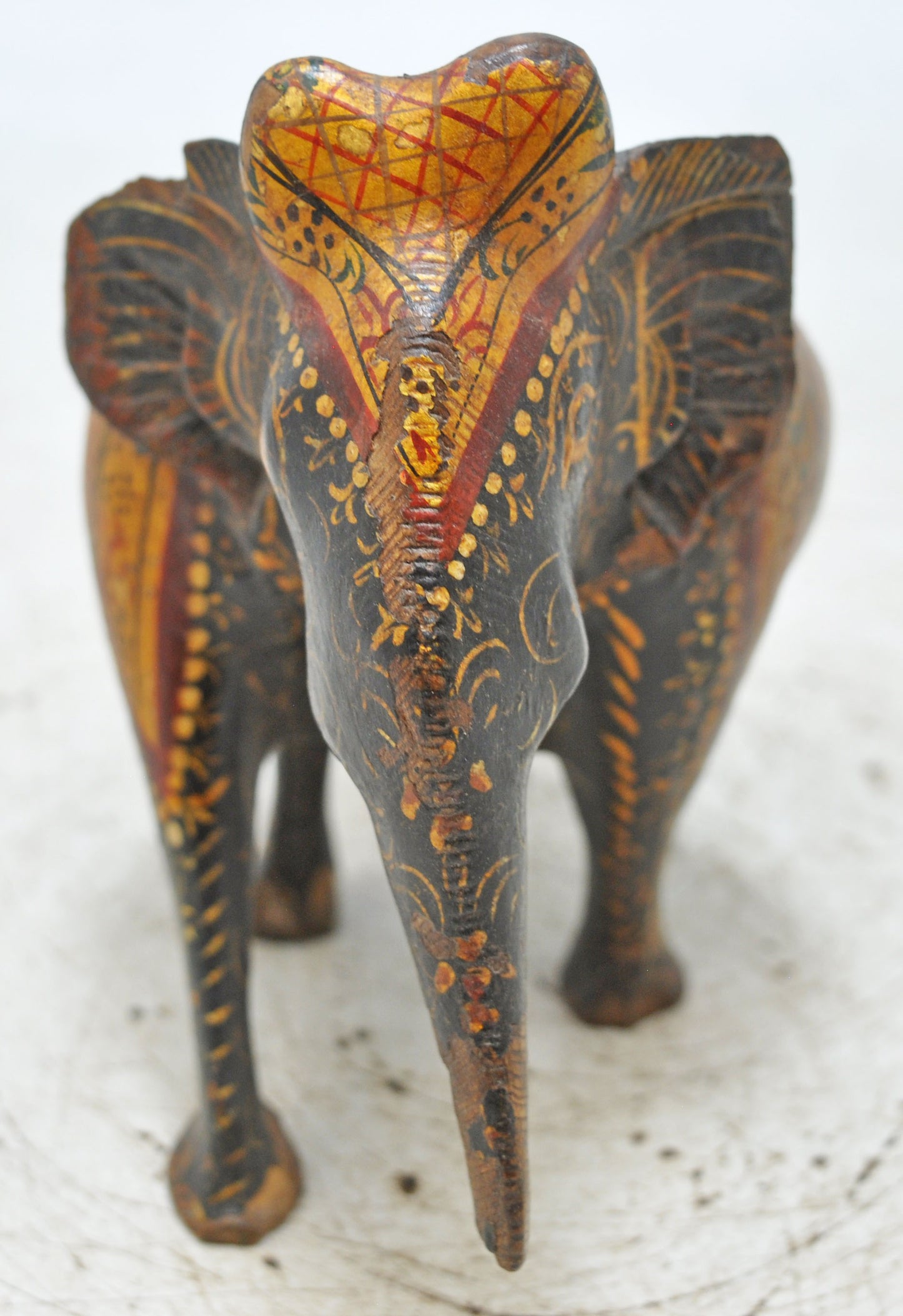 Antique Wooden Elephant Figurine Original Old Very Fine Hand Carved Painted