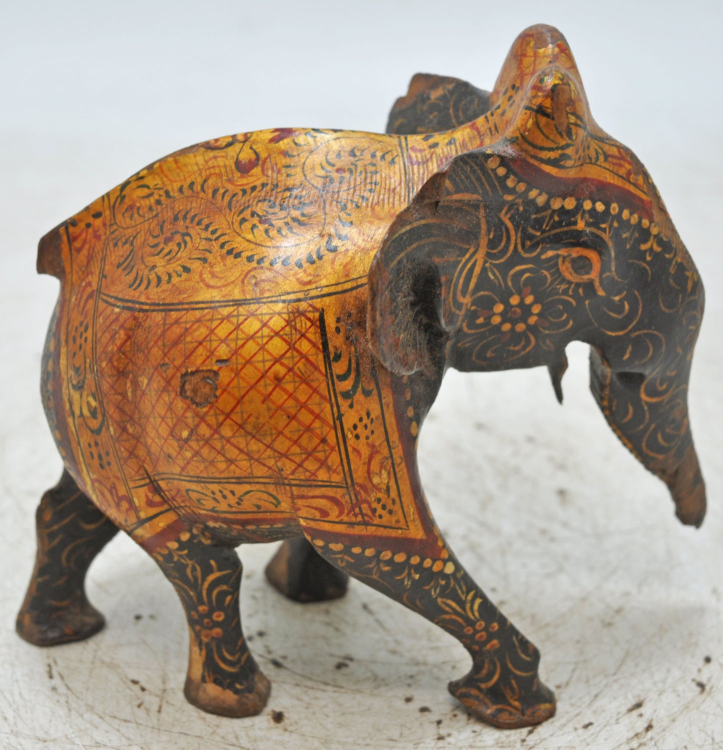 Antique Wooden Elephant Figurine Original Old Very Fine Hand Carved Painted