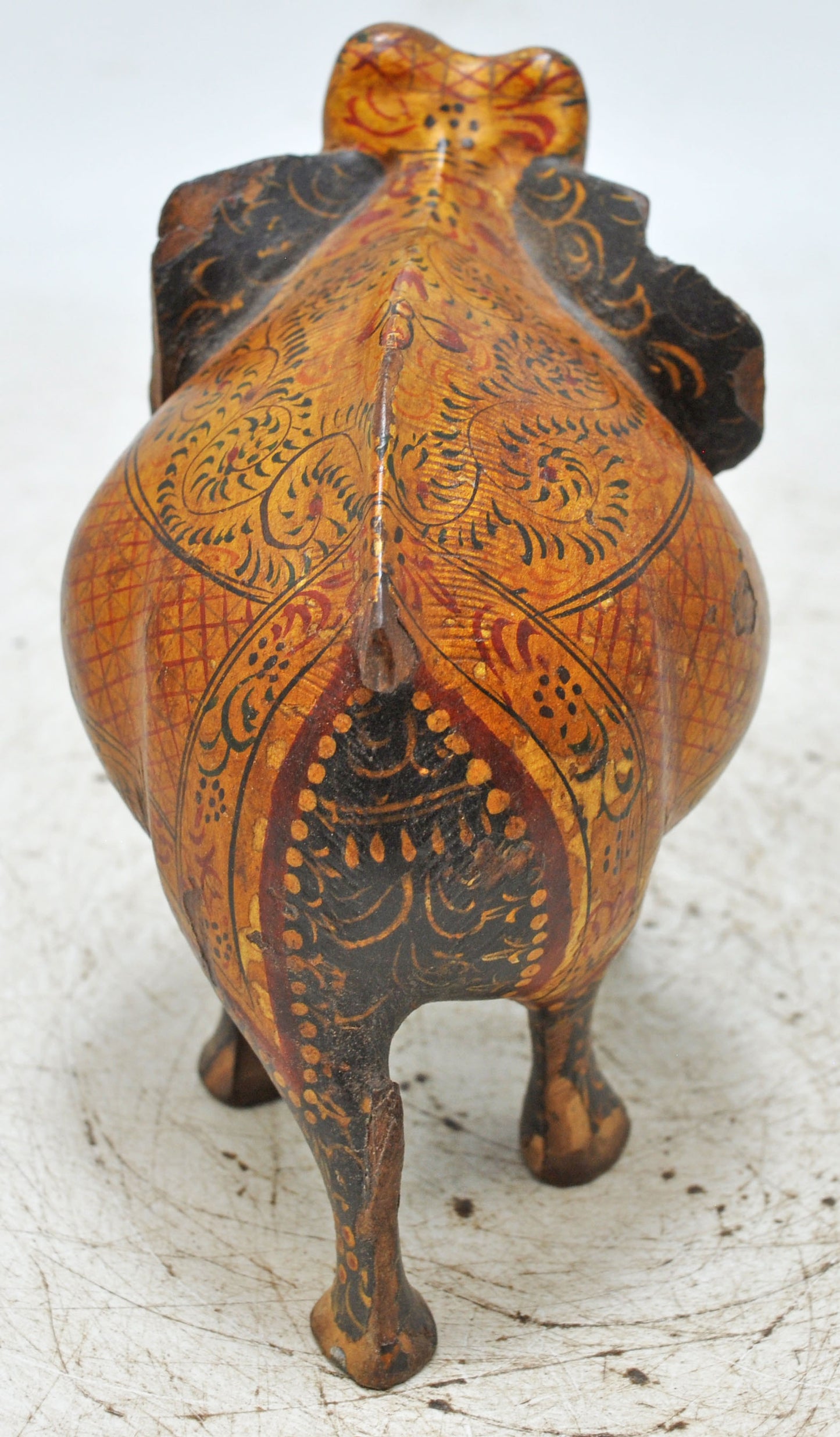 Antique Wooden Elephant Figurine Original Old Very Fine Hand Carved Painted