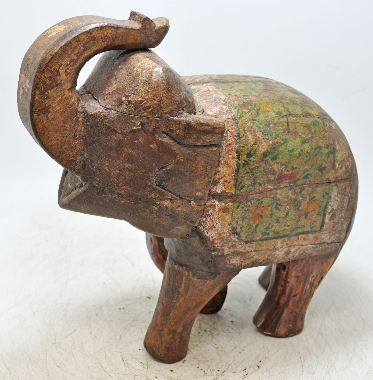 Vintage Wooden Elephant Figurine Original Old Hand Carved
