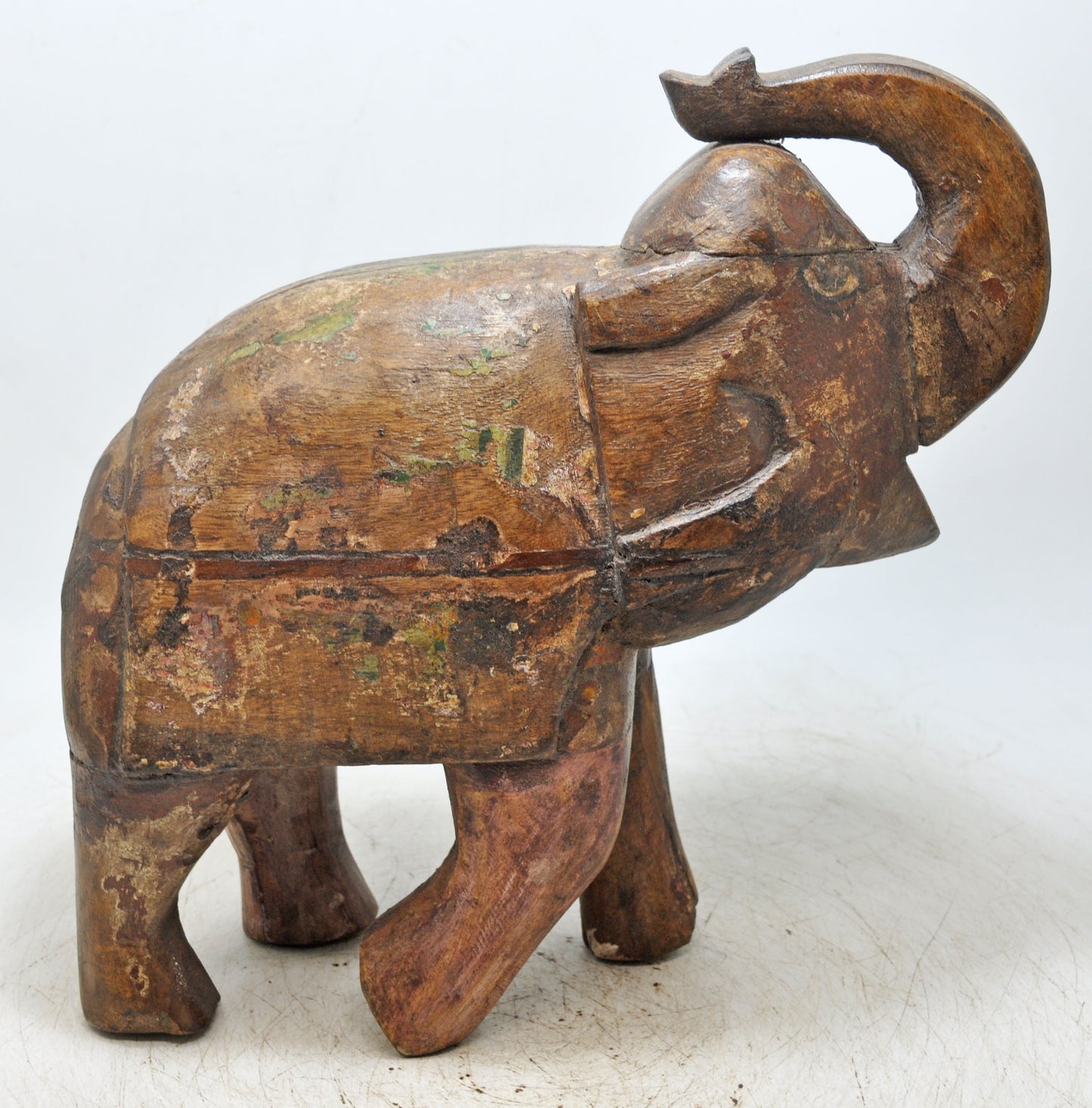 Vintage Wooden Elephant Figurine Original Old Hand Carved