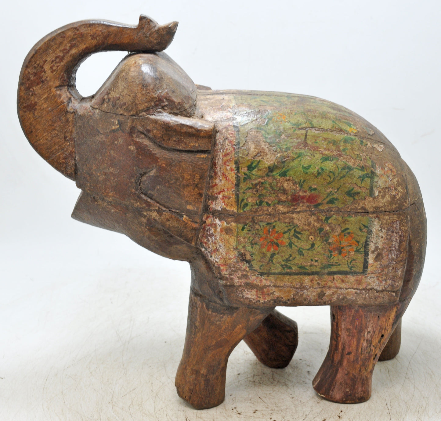 Vintage Wooden Elephant Figurine Original Old Hand Carved