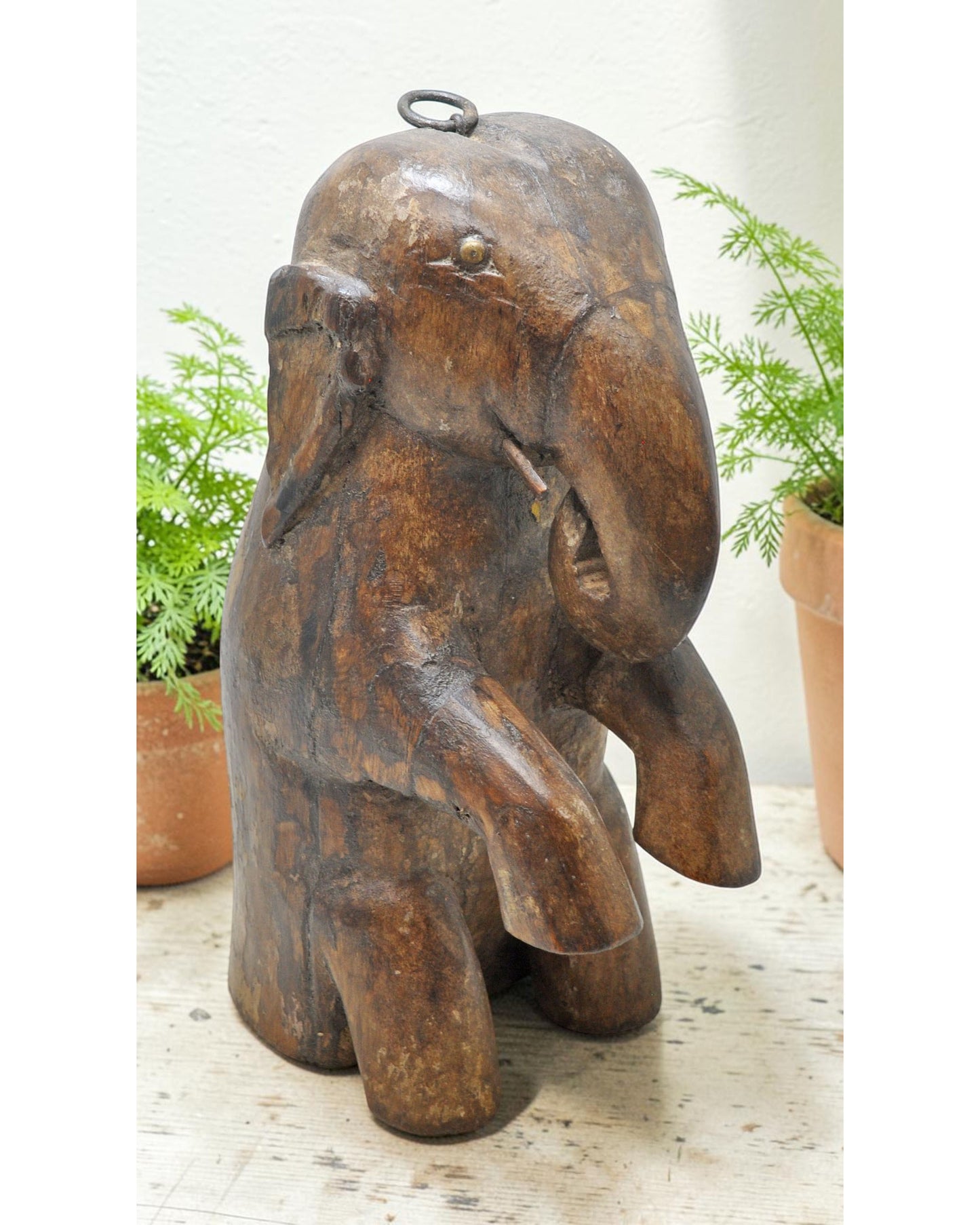 Vintage Wooden Elephant Figurine Original Old Hand Carved