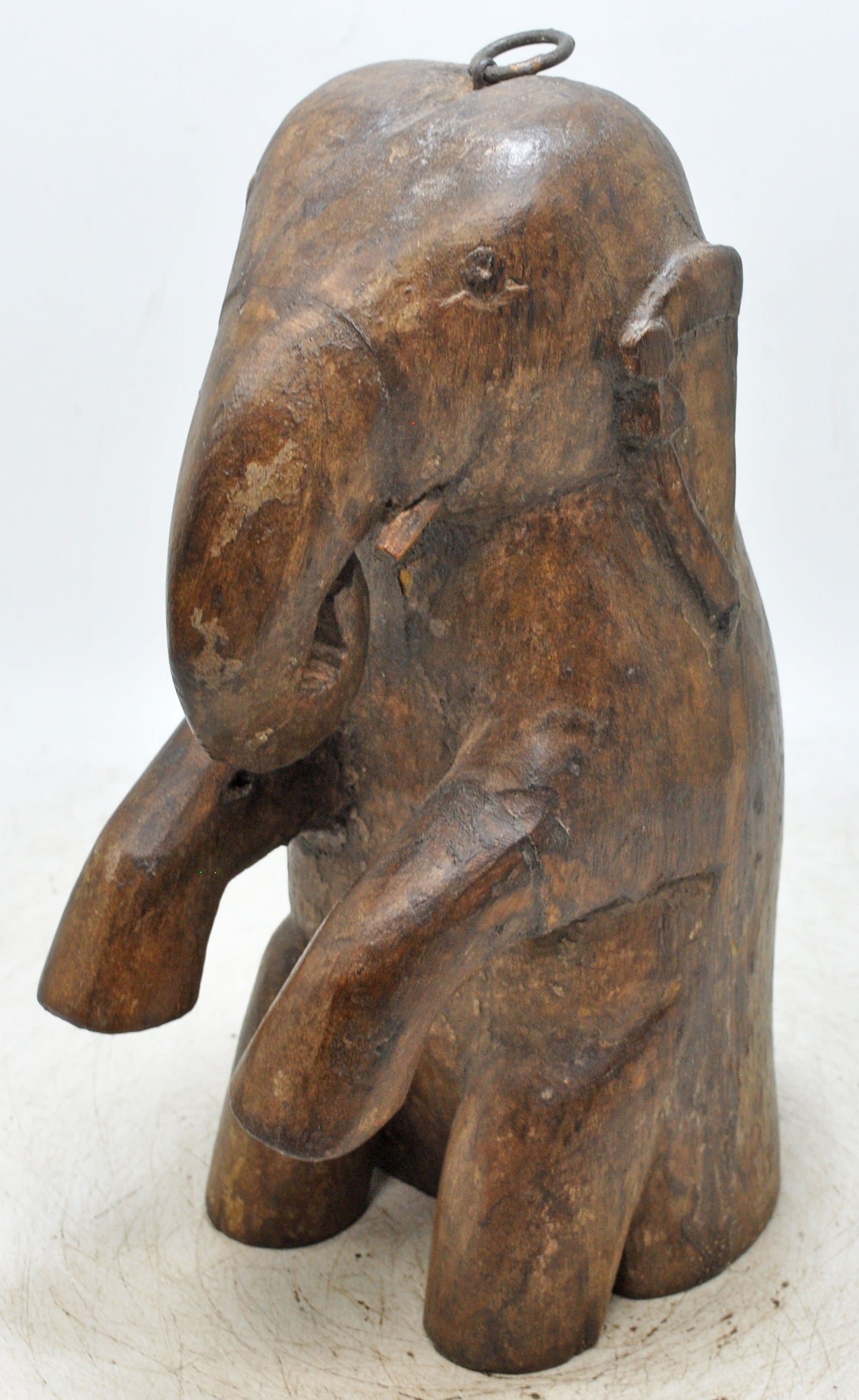 Vintage Wooden Elephant Figurine Original Old Hand Carved