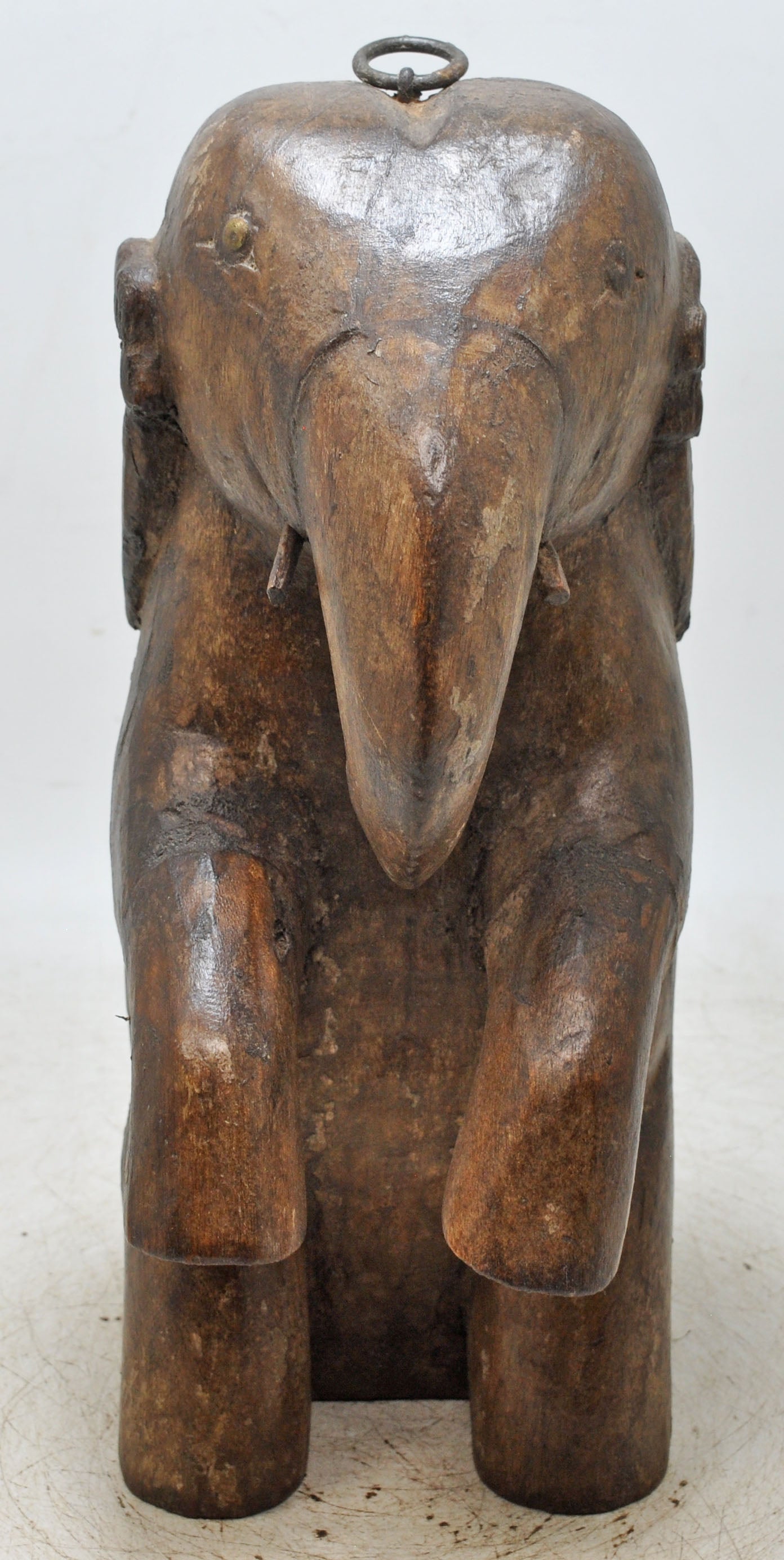 Vintage Wooden Elephant Figurine Original Old Hand Carved