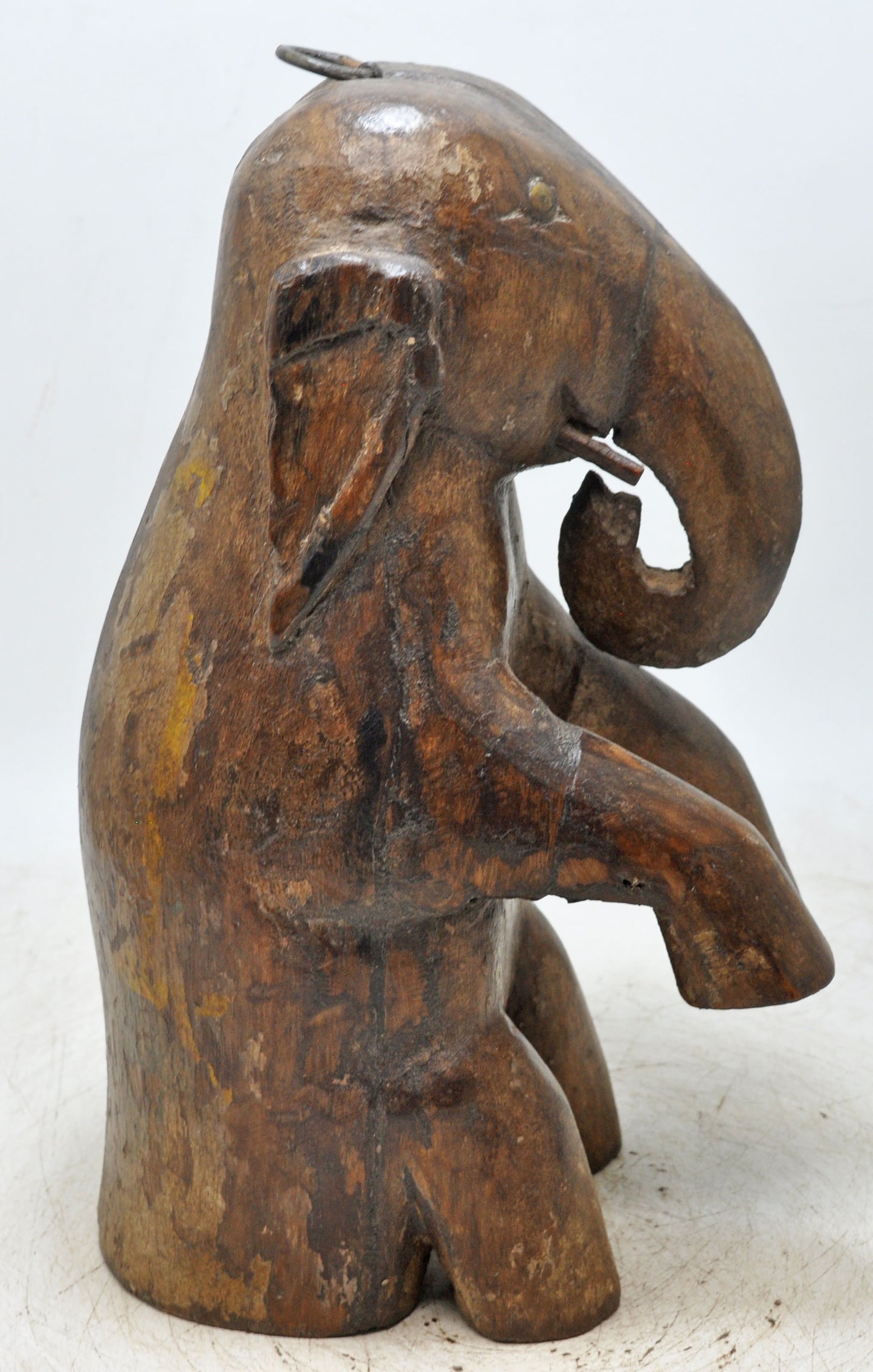 Vintage Wooden Elephant Figurine Original Old Hand Carved