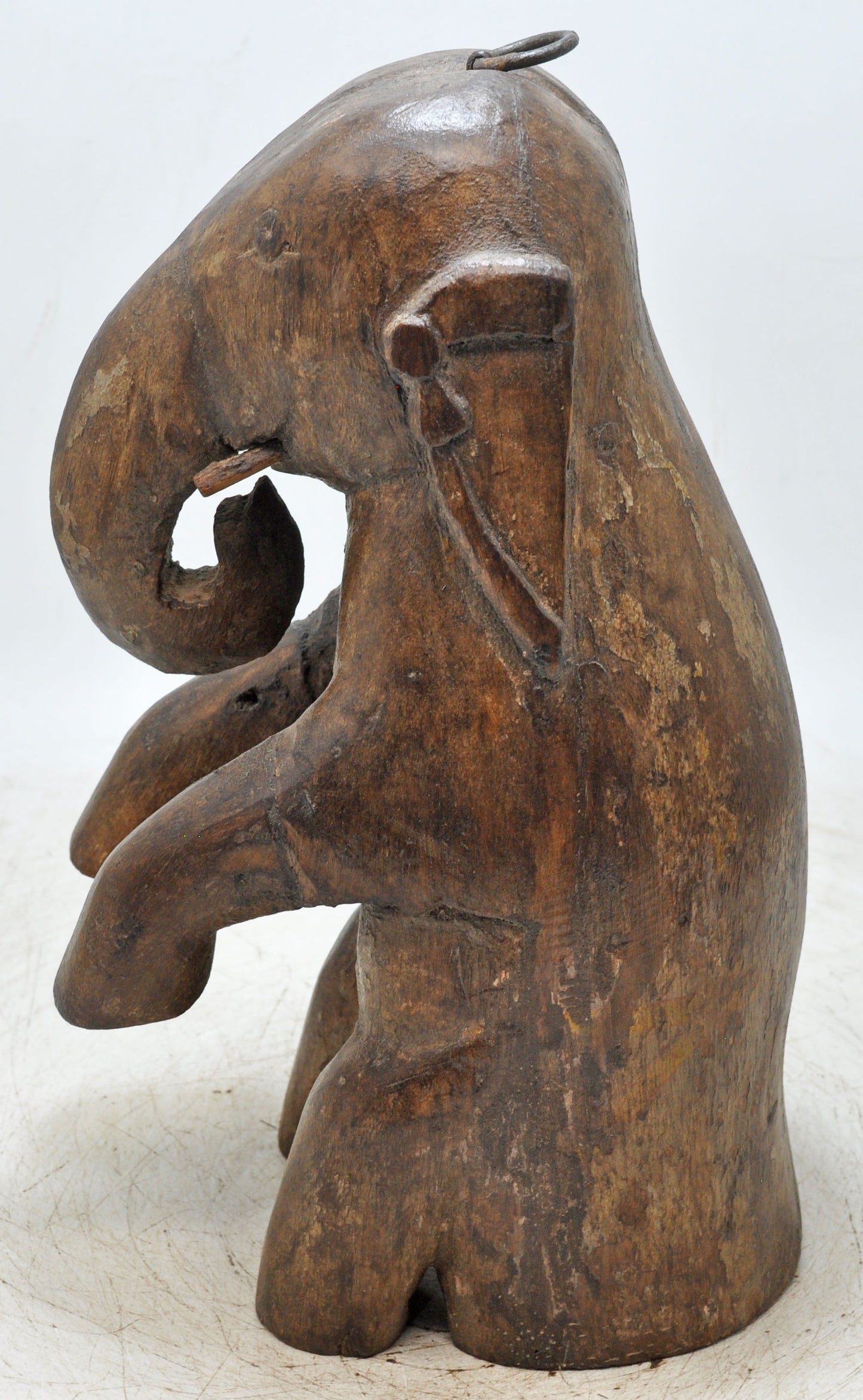 Vintage Wooden Elephant Figurine Original Old Hand Carved