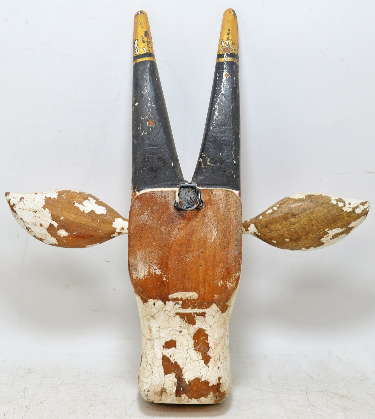 Hand Carved Wooden Cow Bull Head Bust Figurine Wall Decor Fine Rustic Hand Painted