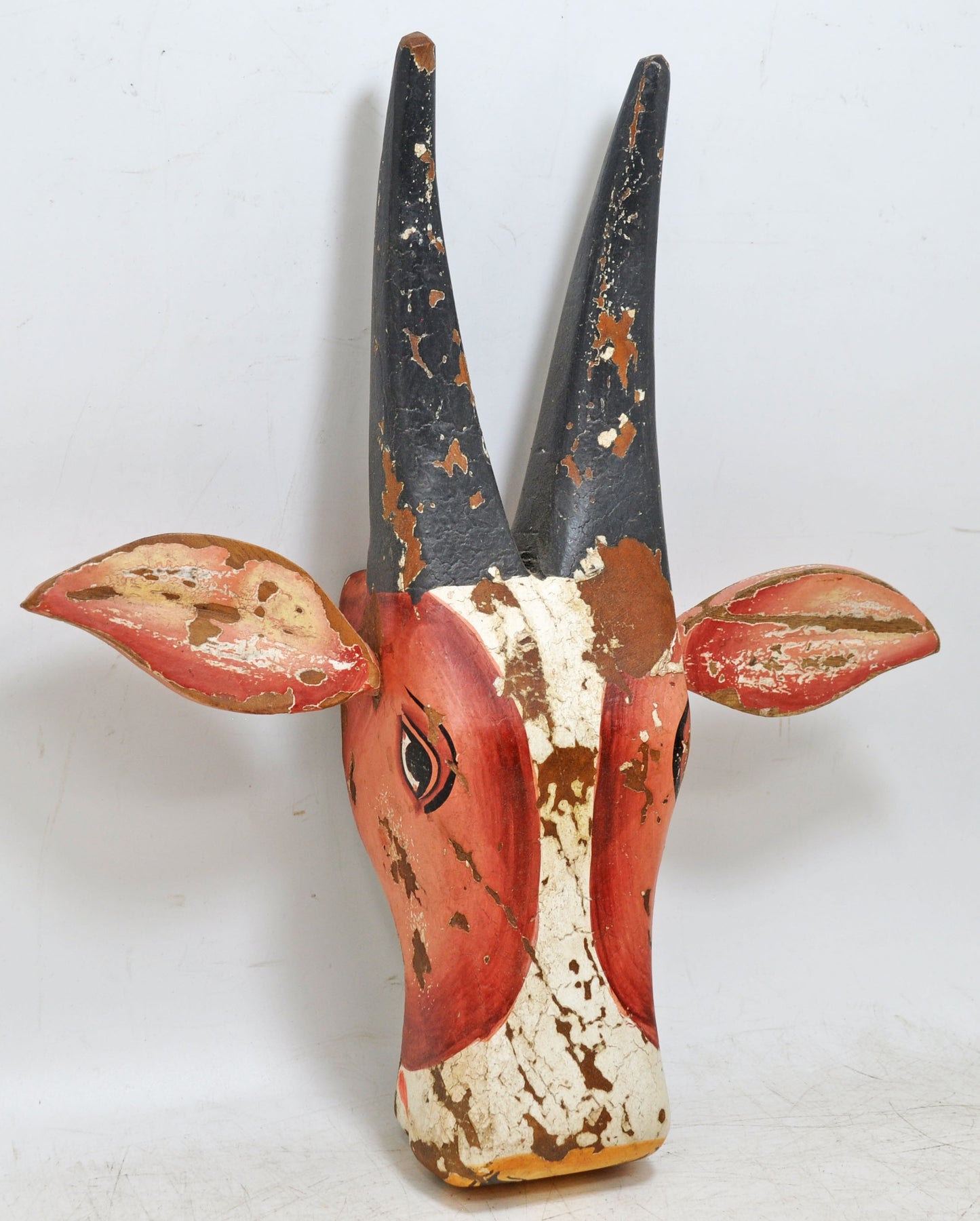 Hand Carved Wooden Cow Bull Head Bust Figurine Wall Decor Fine Rustic Hand Painted