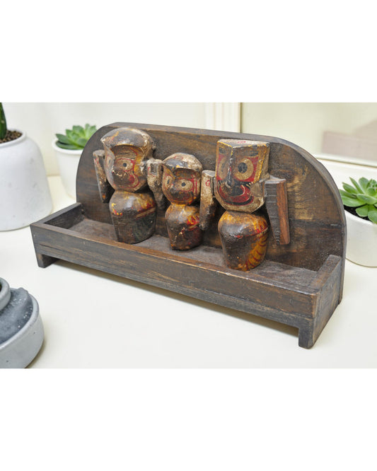Antique Wooden Gangaur Isar Family Tribal Figurine Original Old Hand Carved Painted