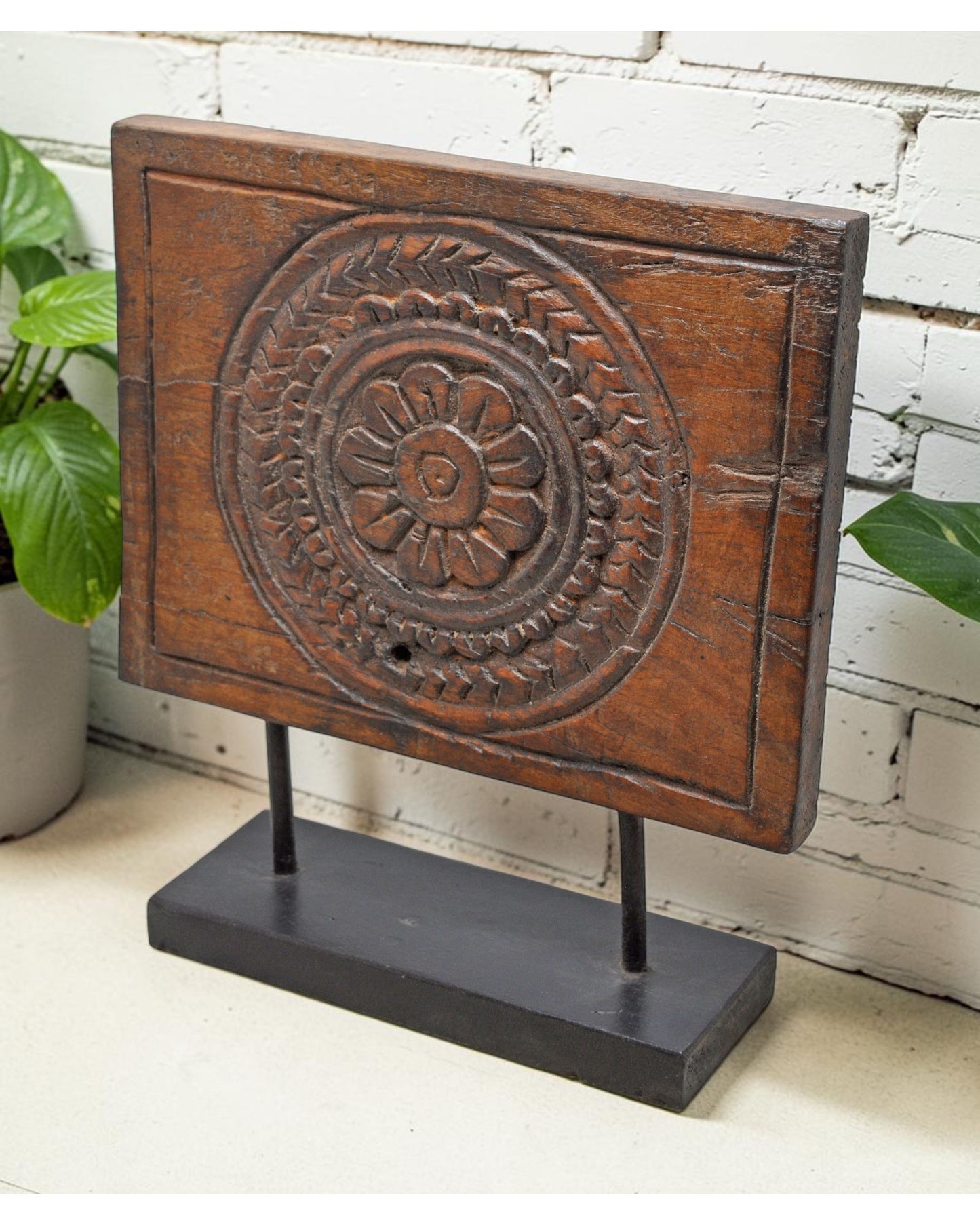Antique Wooden Flower Carving Panel Plaque Original Old Fine Hand Carved