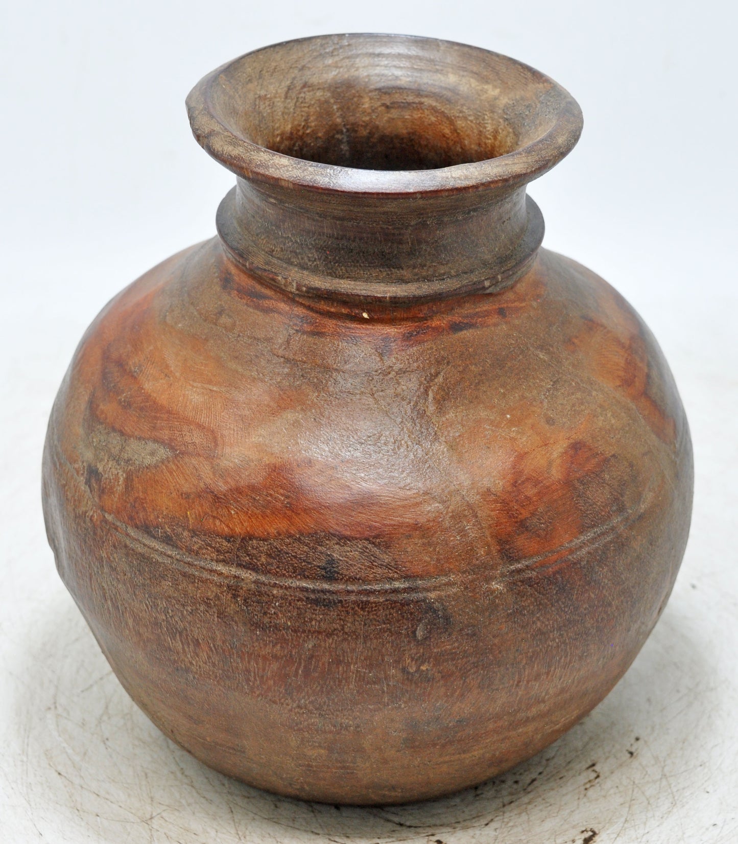 Antique Wooden Round Himalayan Water Pot Matka Original Old Fine Hand Carved