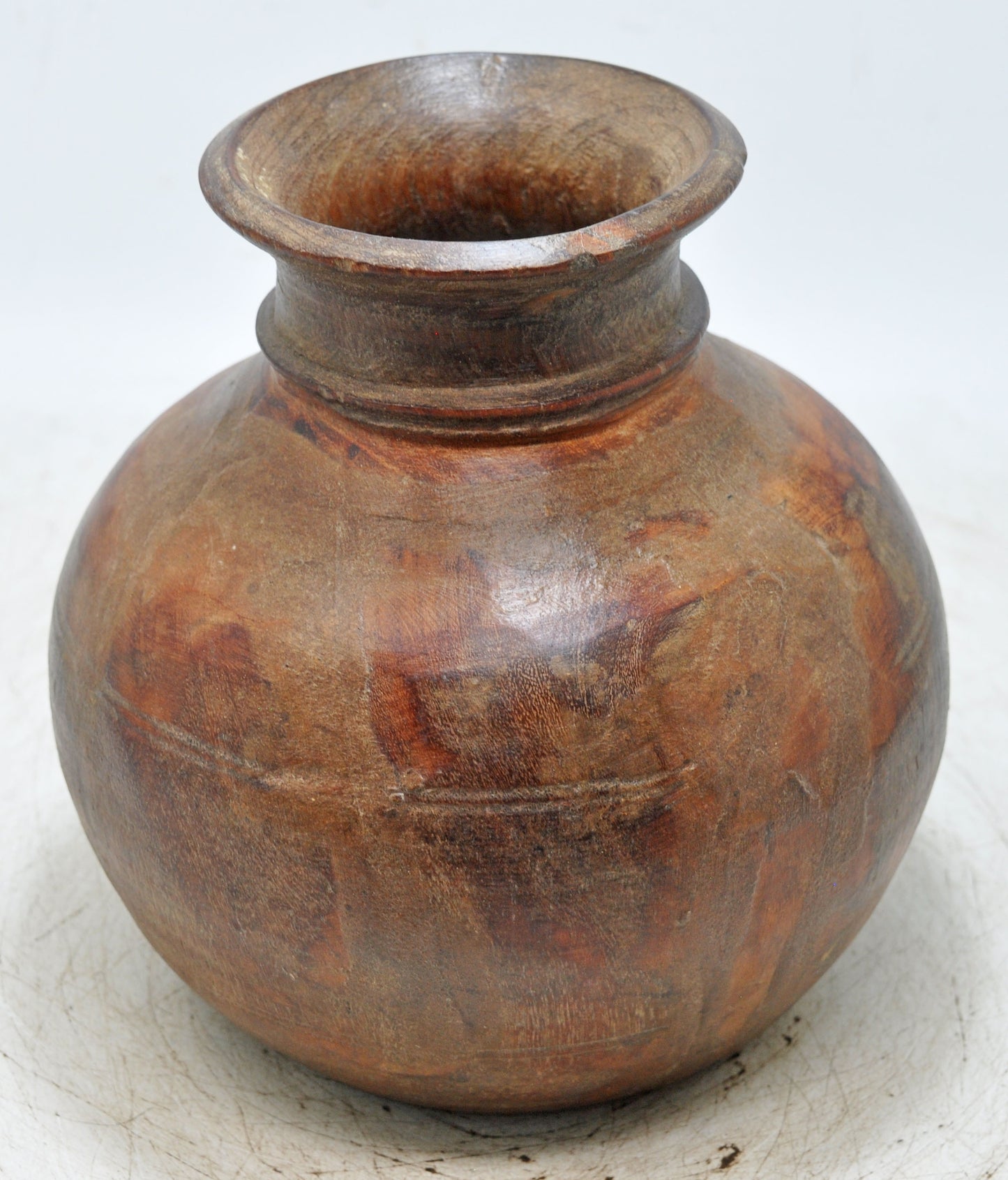 Antique Wooden Round Himalayan Water Pot Matka Original Old Fine Hand Carved