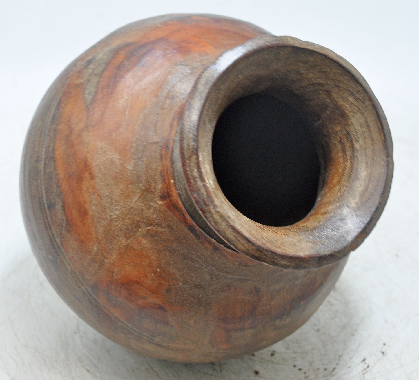 Antique Wooden Round Himalayan Water Pot Matka Original Old Fine Hand Carved