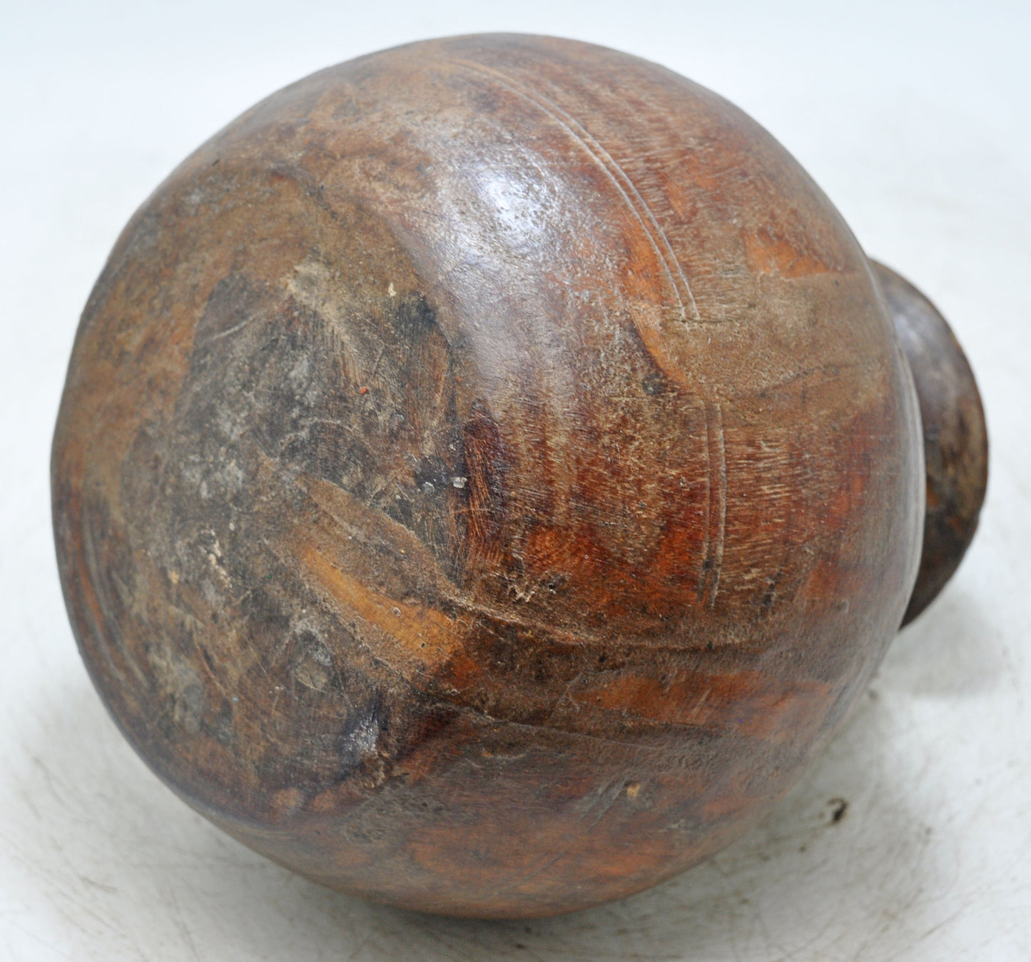 Antique Wooden Round Himalayan Water Pot Matka Original Old Fine Hand Carved