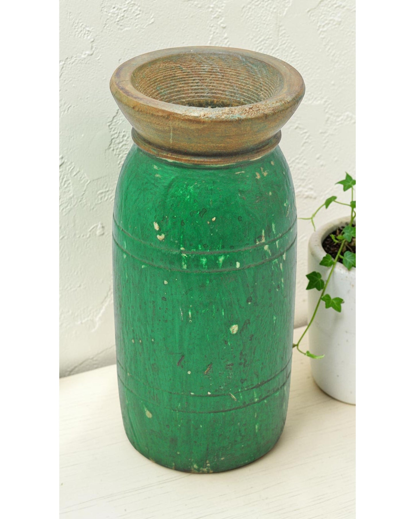 Antique Wooden Round Himalayan Water Pot Matka Original Old Fine Hand Carved
