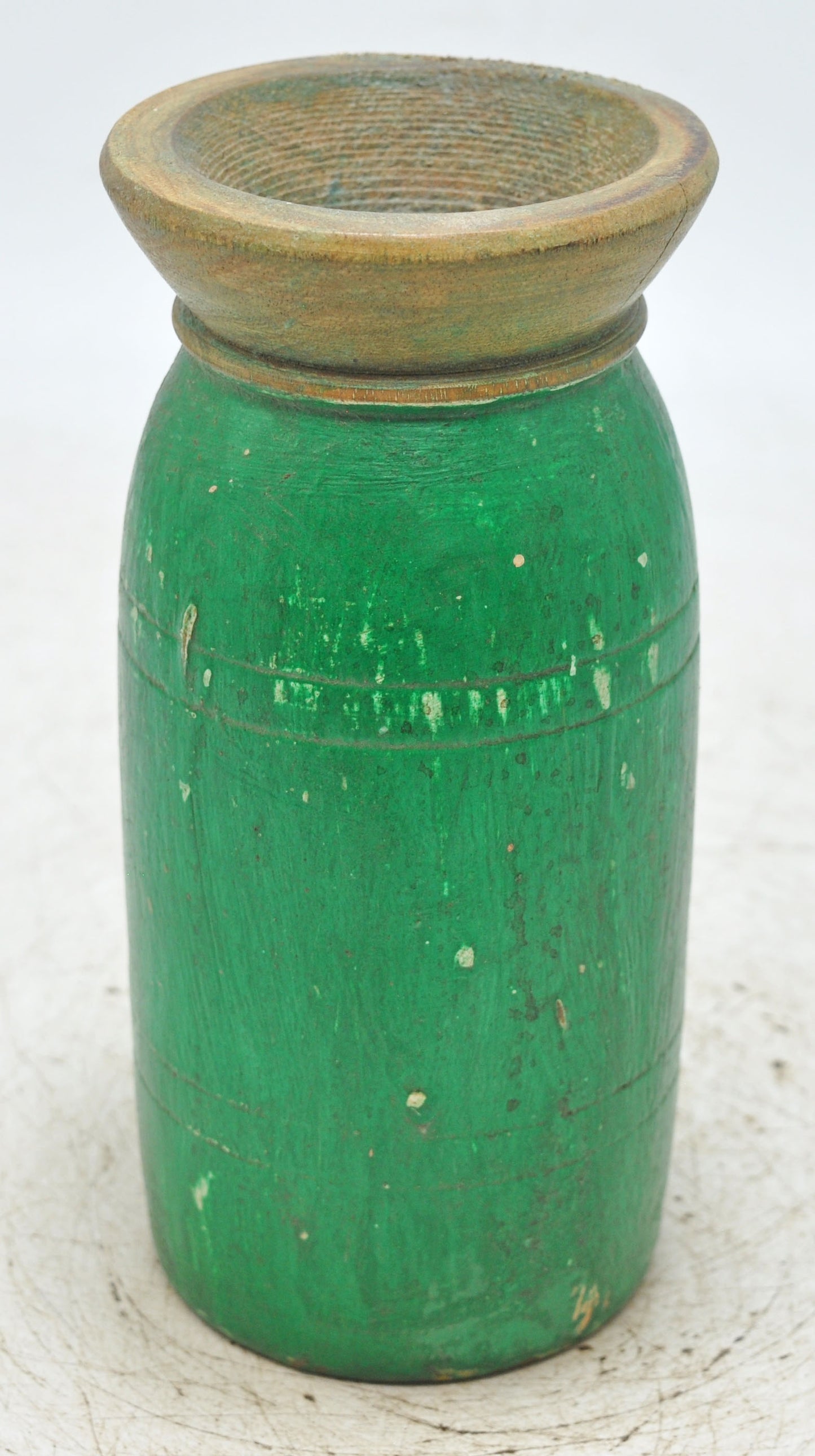Antique Wooden Round Himalayan Water Pot Matka Original Old Fine Hand Carved