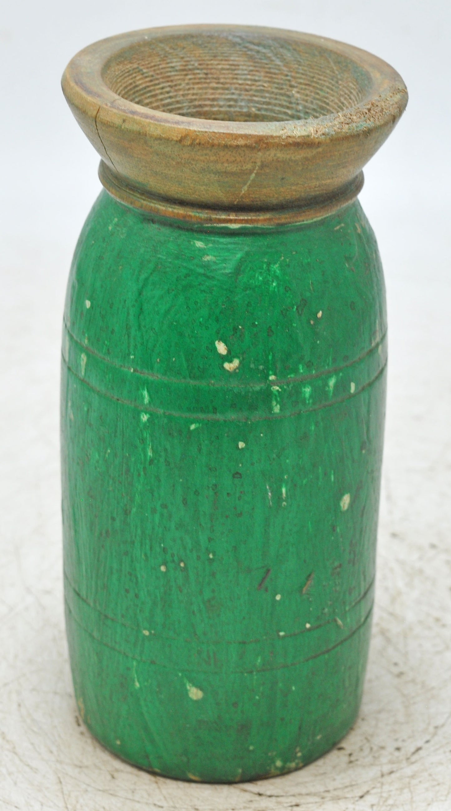 Antique Wooden Round Himalayan Water Pot Matka Original Old Fine Hand Carved