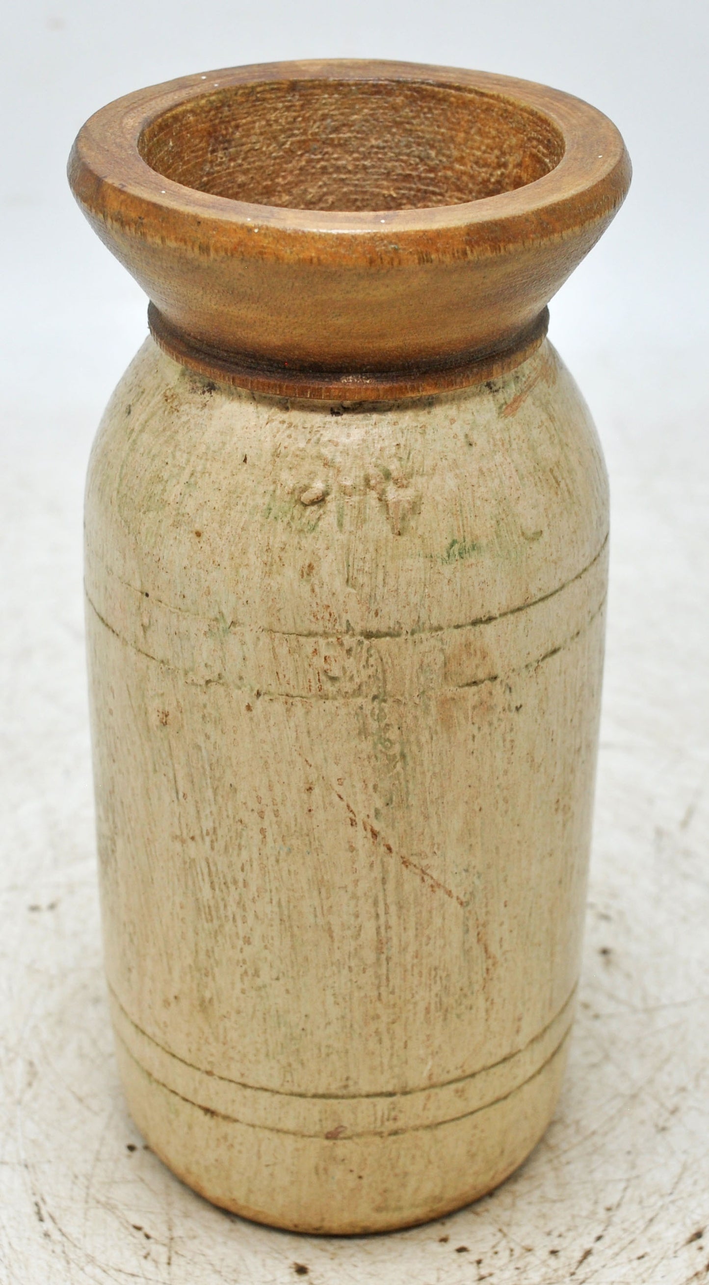 Antique Wooden Round Himalayan Water Pot Matka Original Old Fine Hand Carved