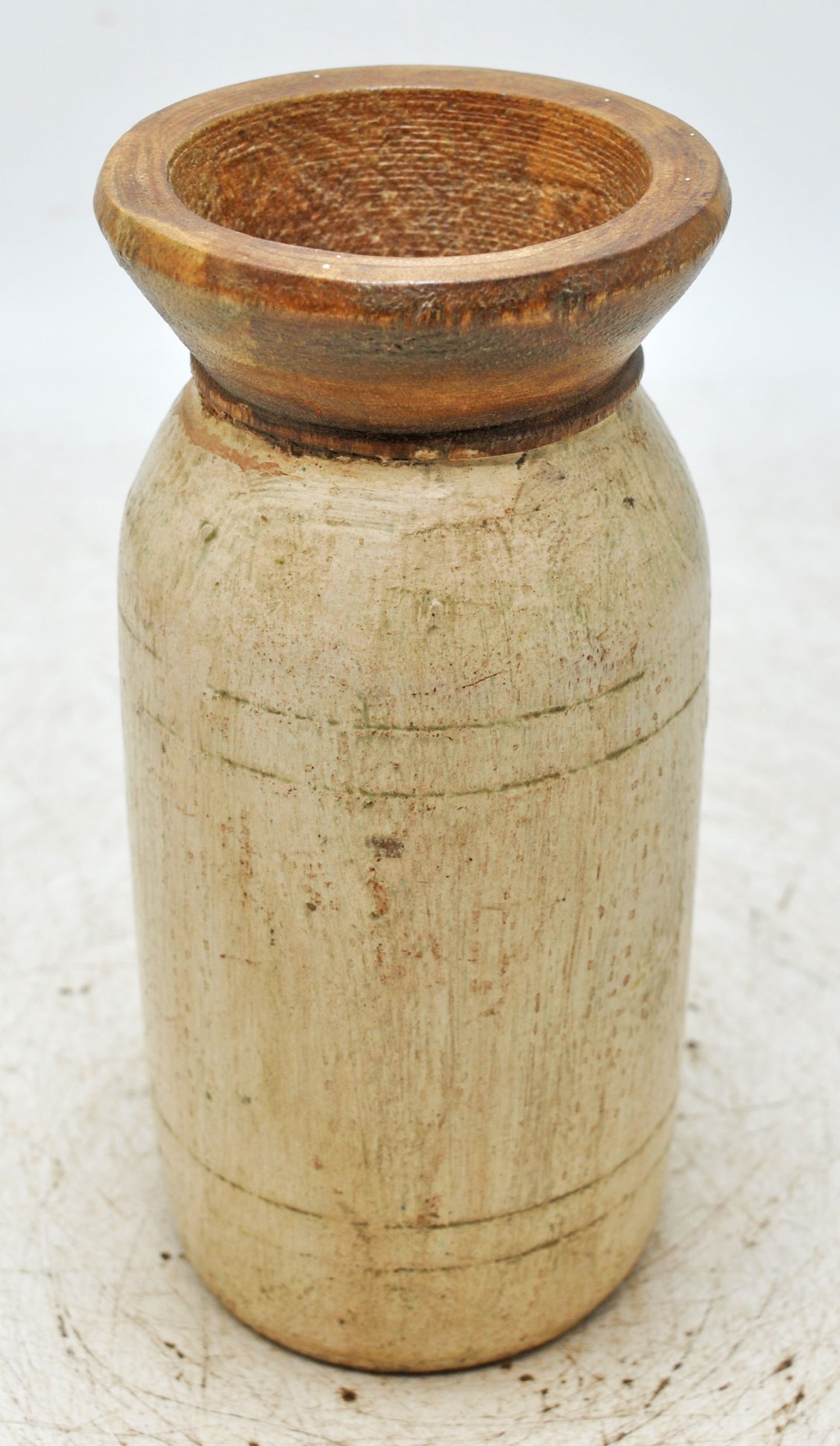 Antique Wooden Round Himalayan Water Pot Matka Original Old Fine Hand Carved
