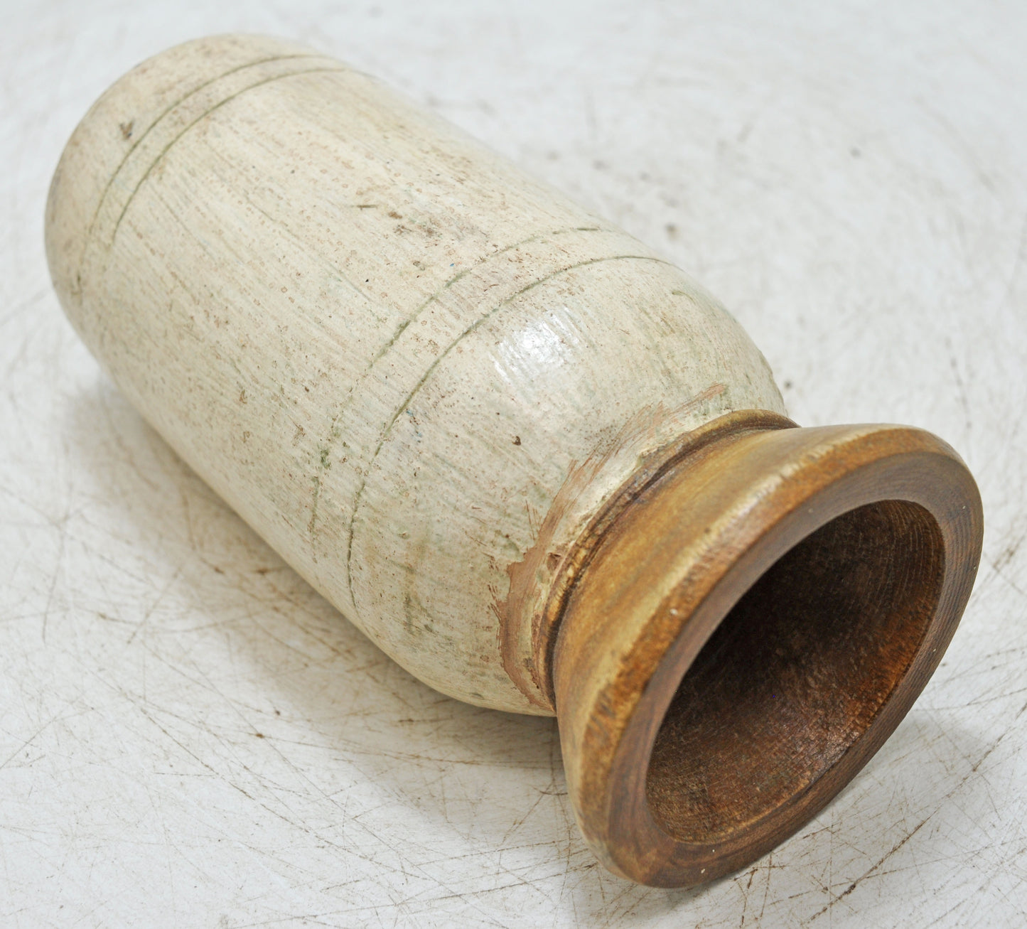 Antique Wooden Round Himalayan Water Pot Matka Original Old Fine Hand Carved