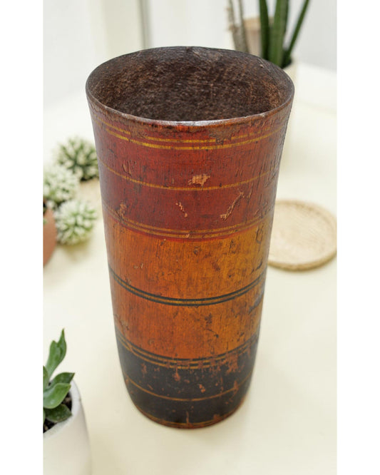 Antique Wooden Kitchenware Glass Cup Original Old Hand Carved Lacquer Painted