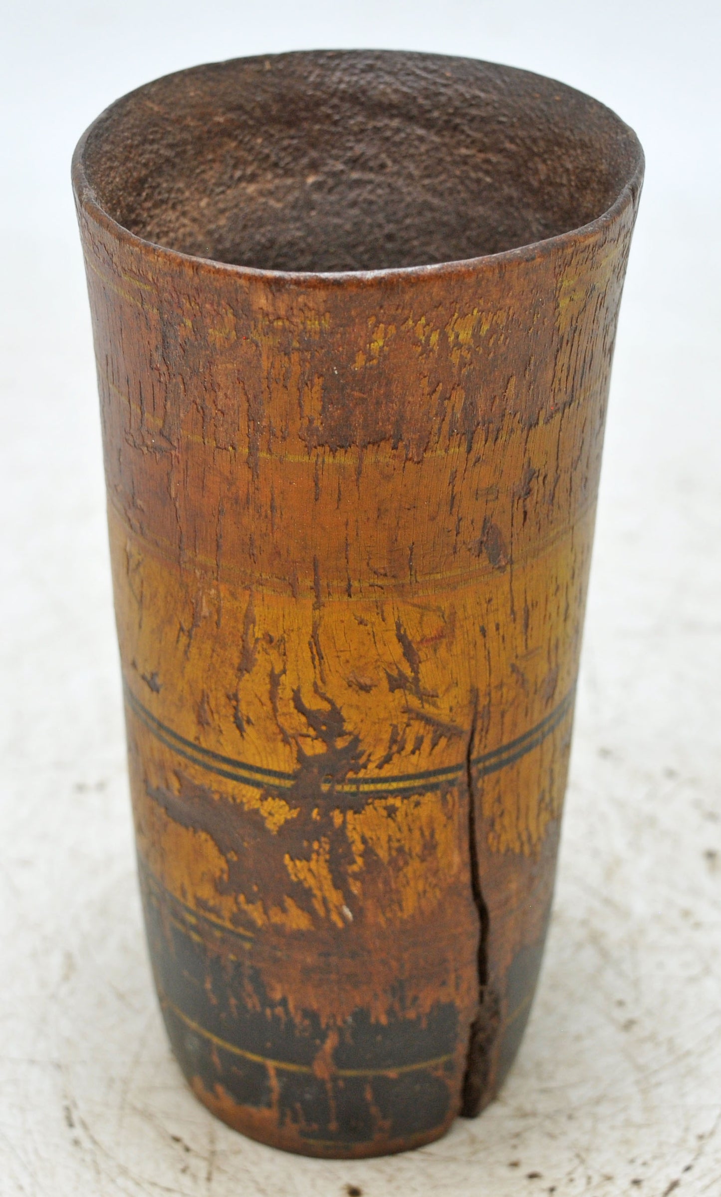Antique Wooden Kitchenware Glass Cup Original Old Hand Carved Lacquer Painted