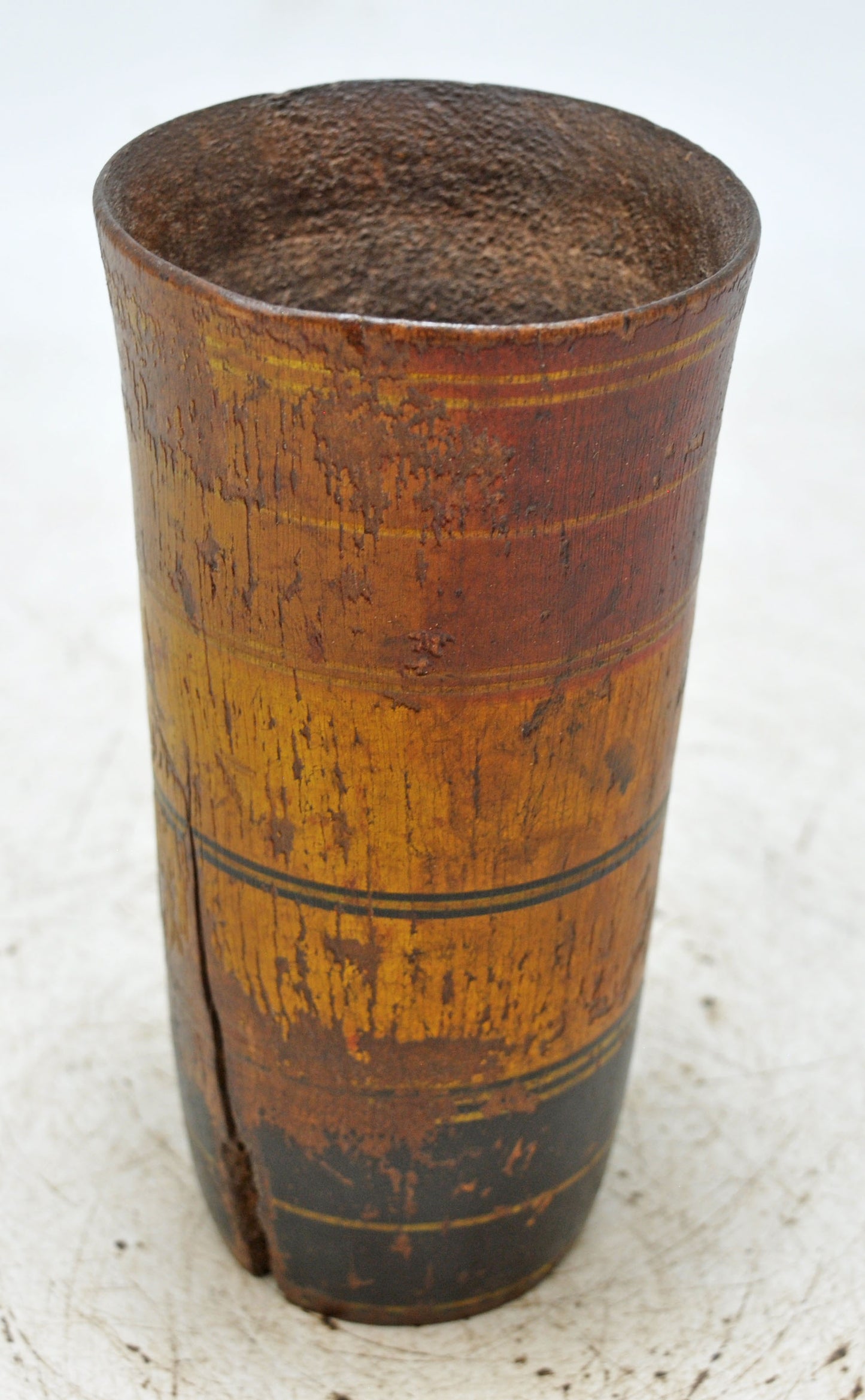 Antique Wooden Kitchenware Glass Cup Original Old Hand Carved Lacquer Painted