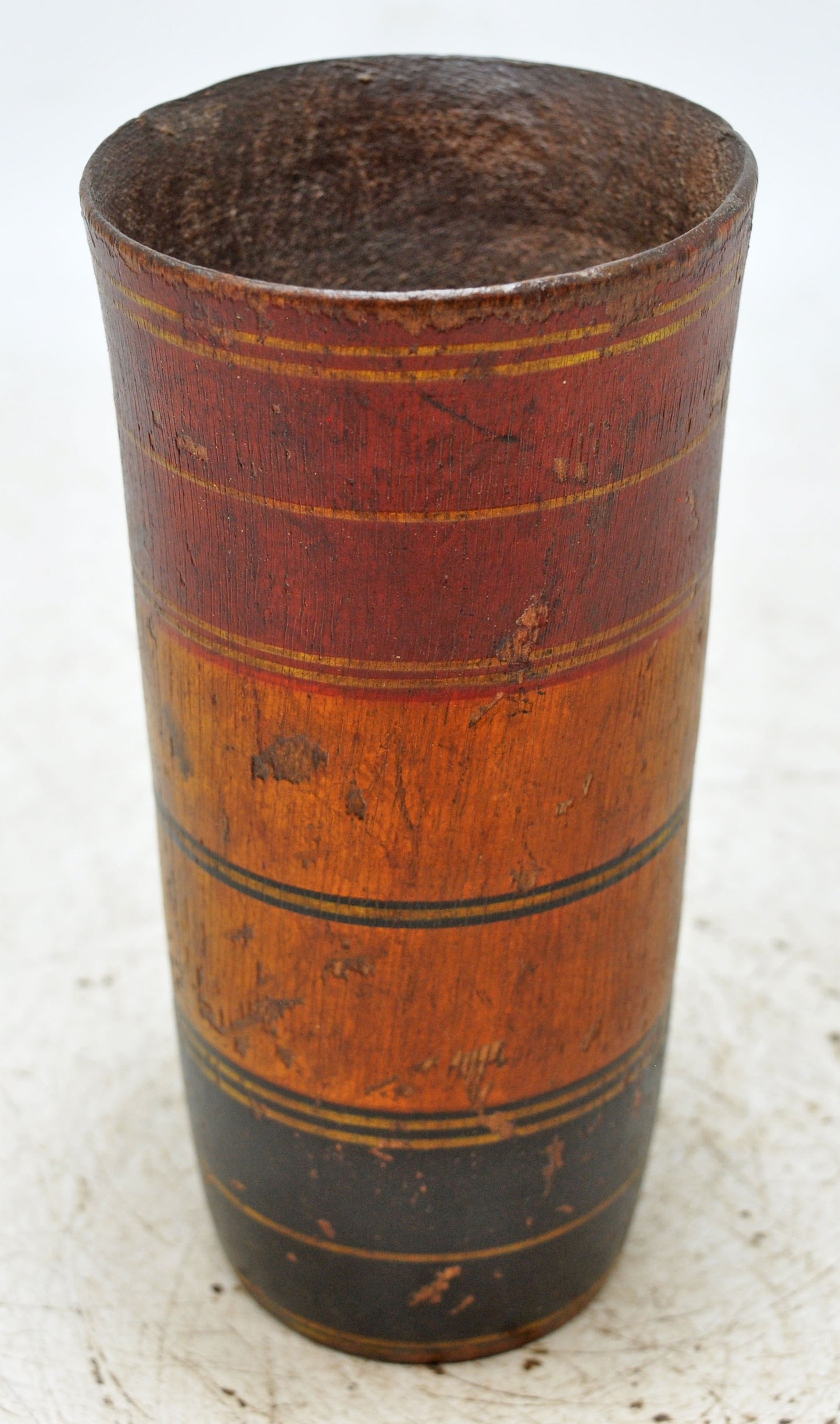 Antique Wooden Kitchenware Glass Cup Original Old Hand Carved Lacquer Painted