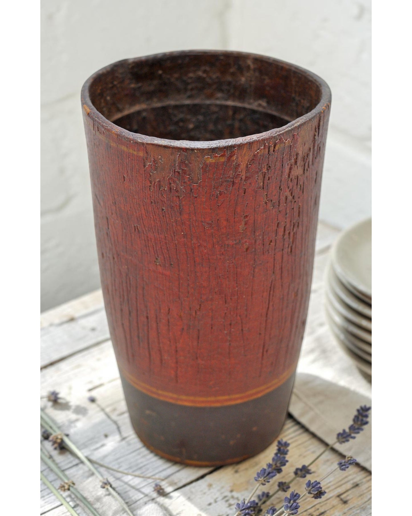 Antique Wooden Kitchenware Glass Cup Original Old Hand Carved Lacquer Painted