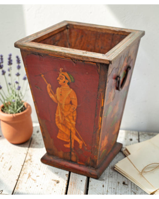 Vintage Wooden Planter Pot Original Old Hand Crafted Fine Painted
